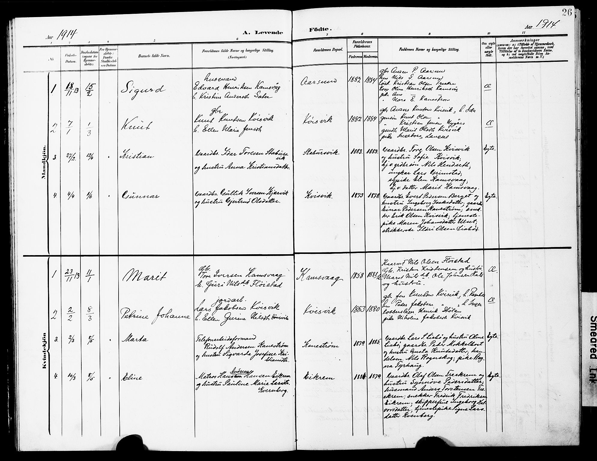 Ministerialprotokoller, klokkerbøker og fødselsregistre - Møre og Romsdal, AV/SAT-A-1454/587/L1001: Parish register (copy) no. 587C01, 1906-1927, p. 26