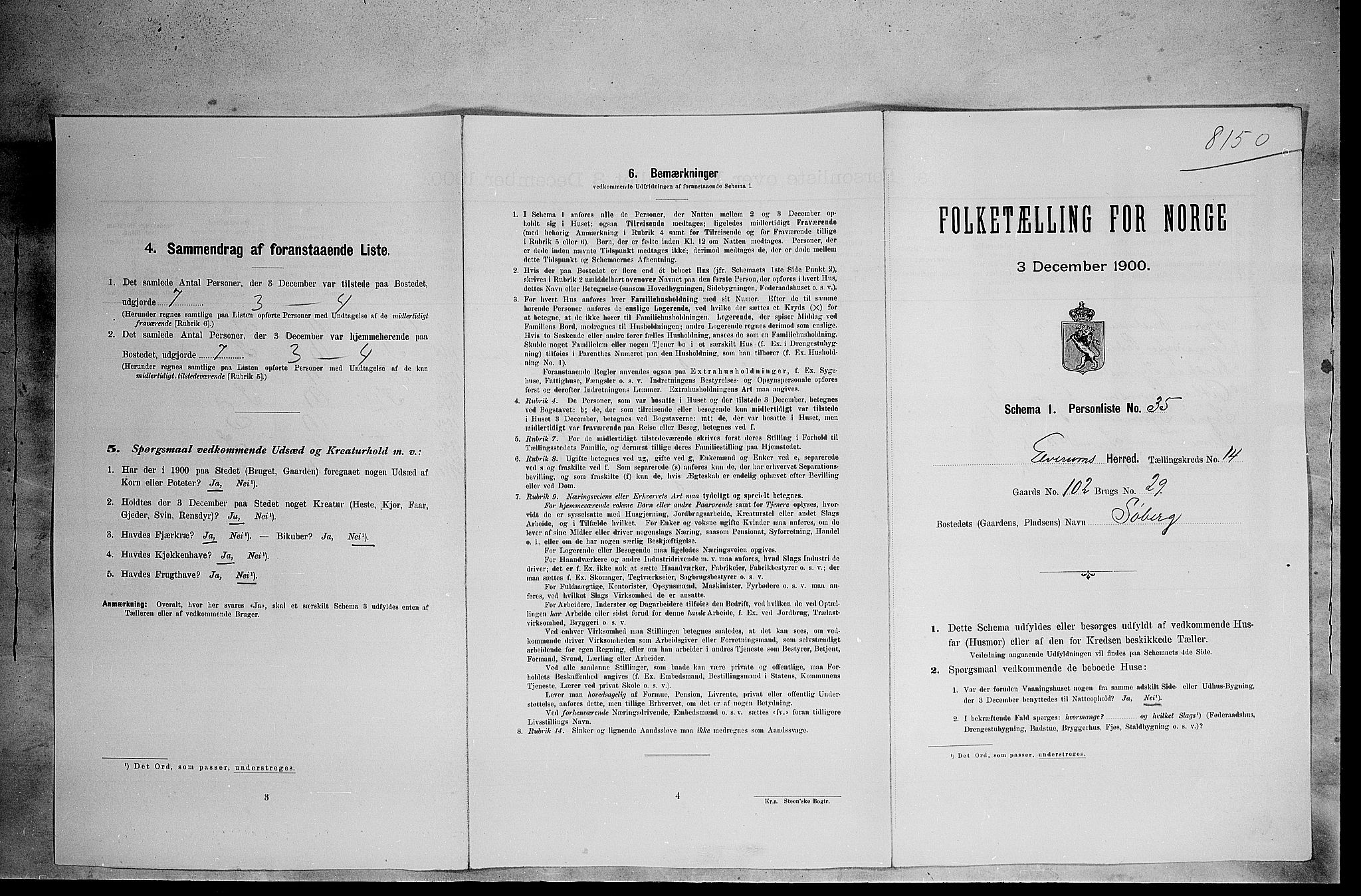 SAH, 1900 census for Elverum, 1900, p. 2024