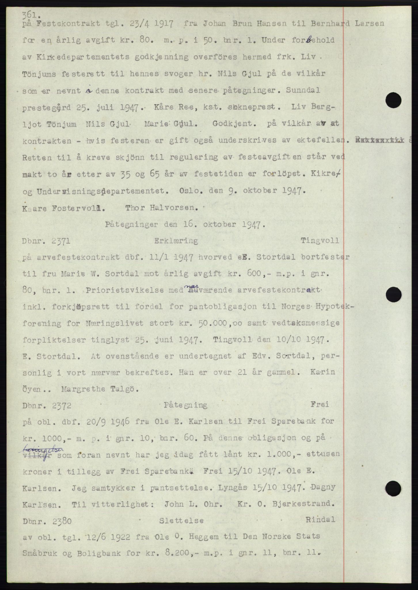 Nordmøre sorenskriveri, SAT/A-4132/1/2/2Ca: Mortgage book no. C82b, 1946-1951, Diary no: : 2371/1947