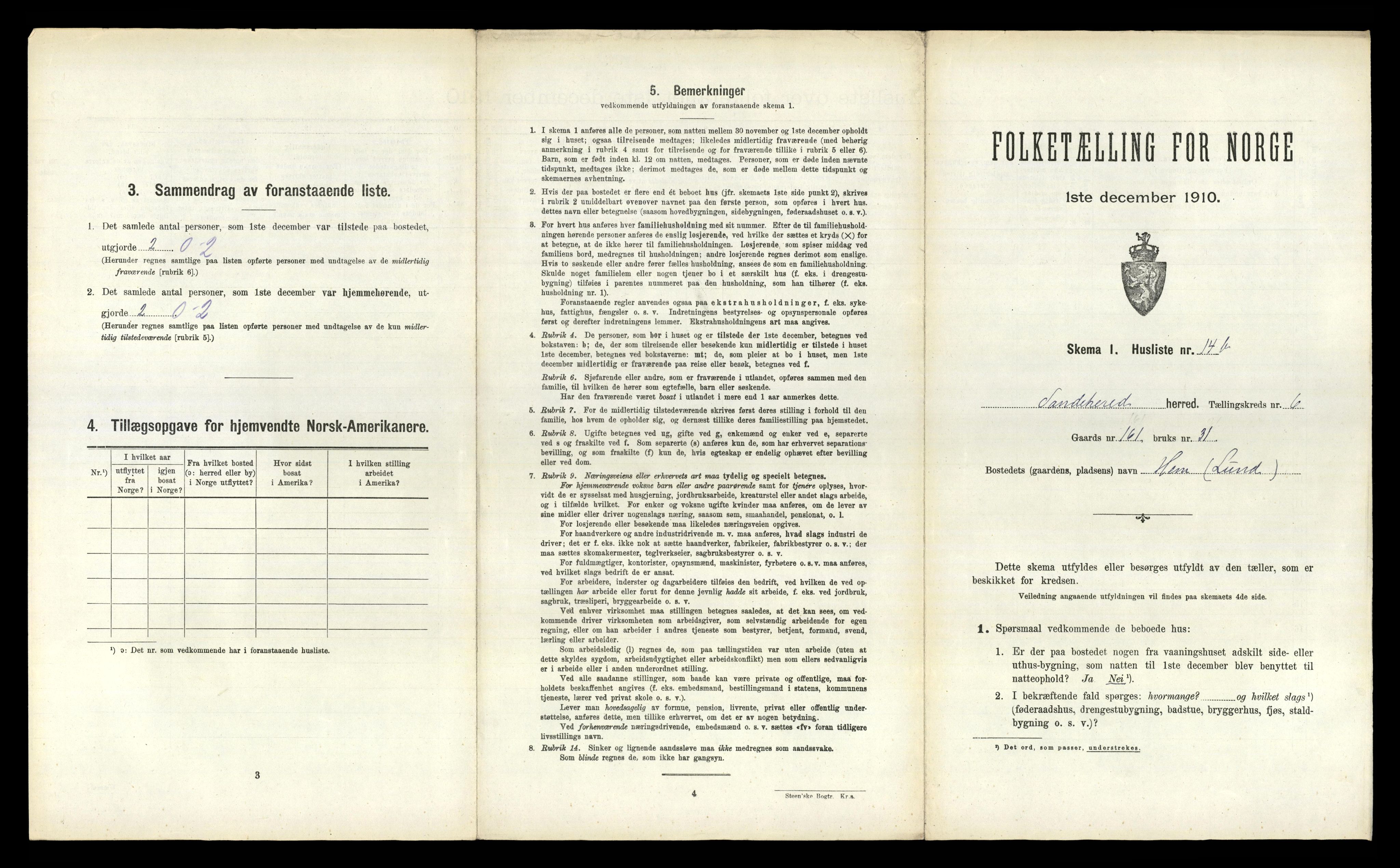 RA, 1910 census for Sandeherred, 1910, p. 1229