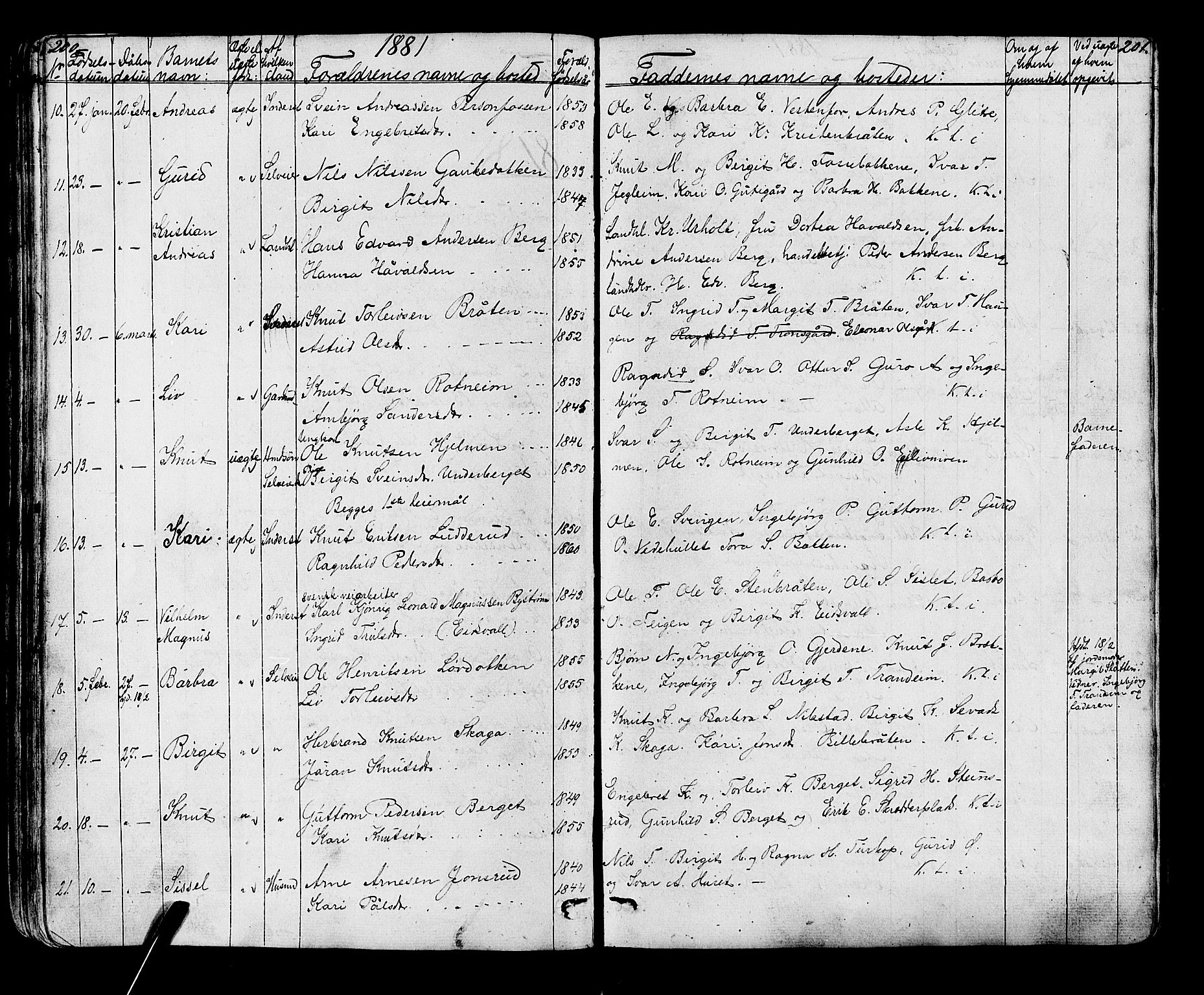 Gol kirkebøker, AV/SAKO-A-226/G/Ga/L0002: Parish register (copy) no. I 2, 1860-1887, p. 200-201