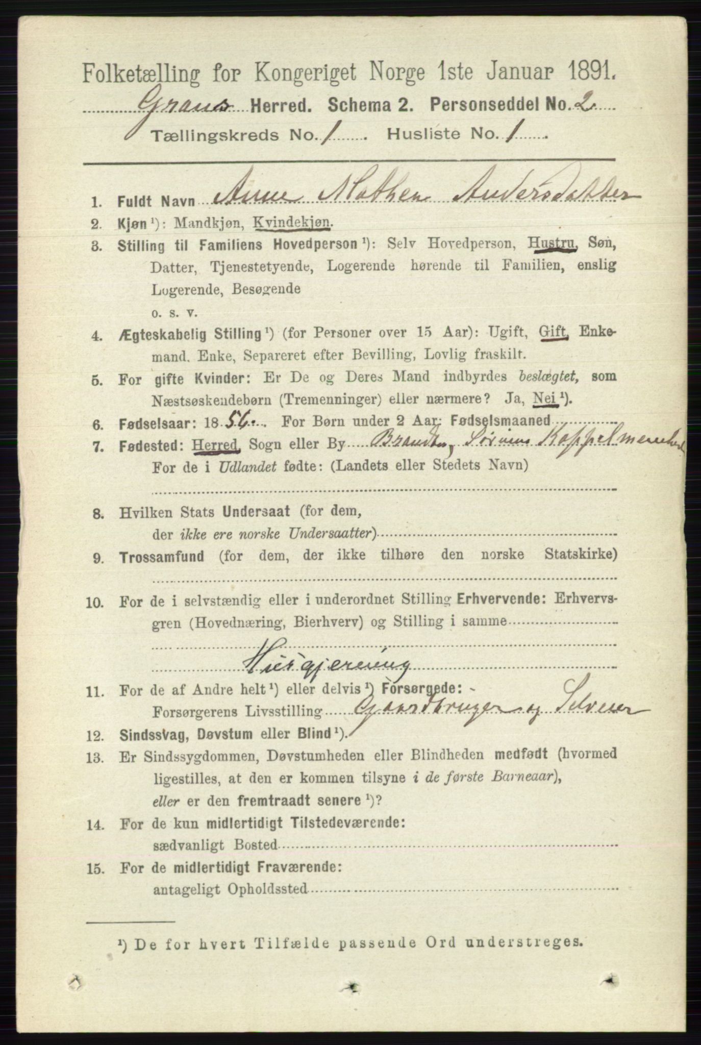 RA, 1891 census for 0534 Gran, 1891, p. 54