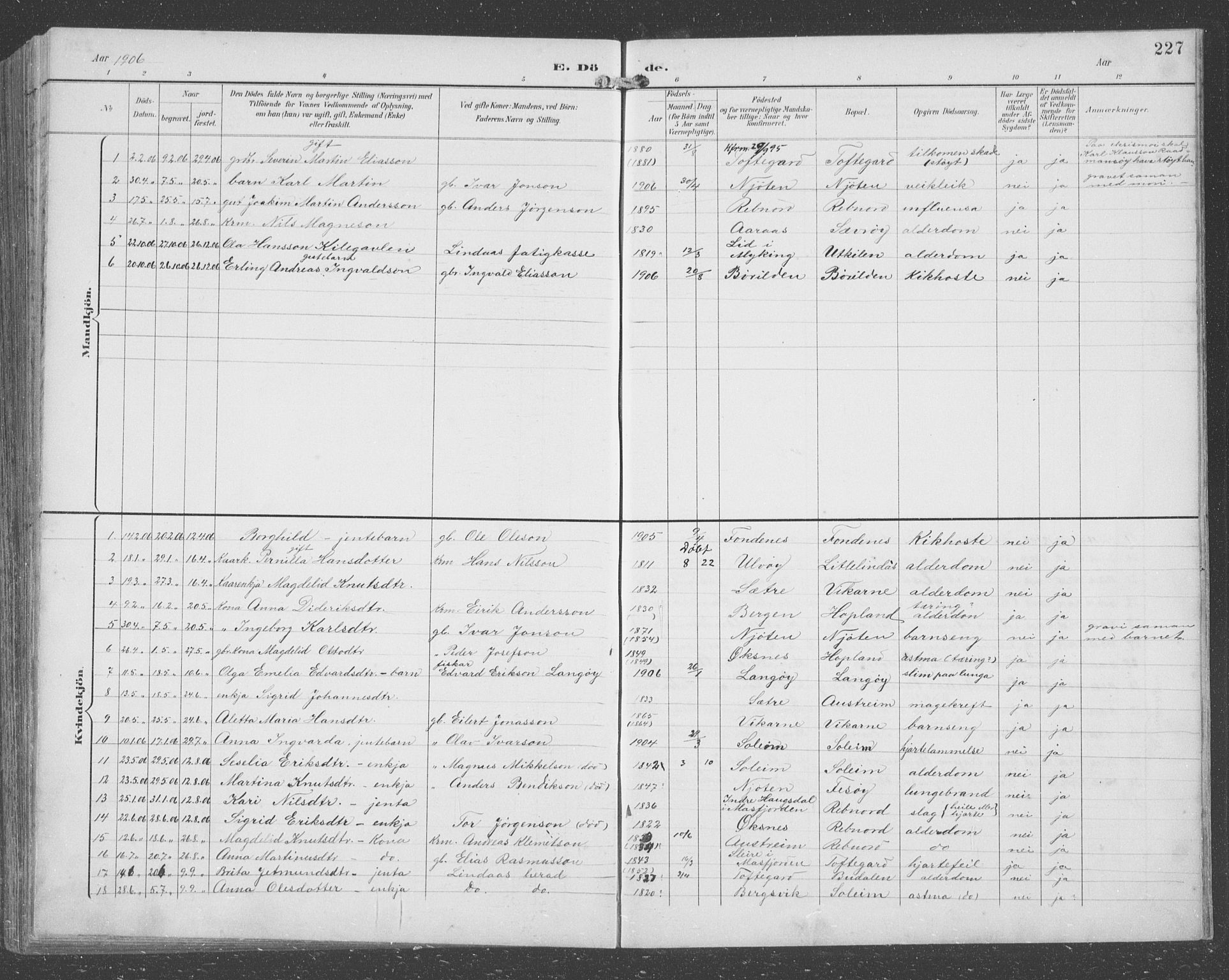 Lindås Sokneprestembete, SAB/A-76701/H/Hab: Parish register (copy) no. C 4, 1894-1910, p. 227