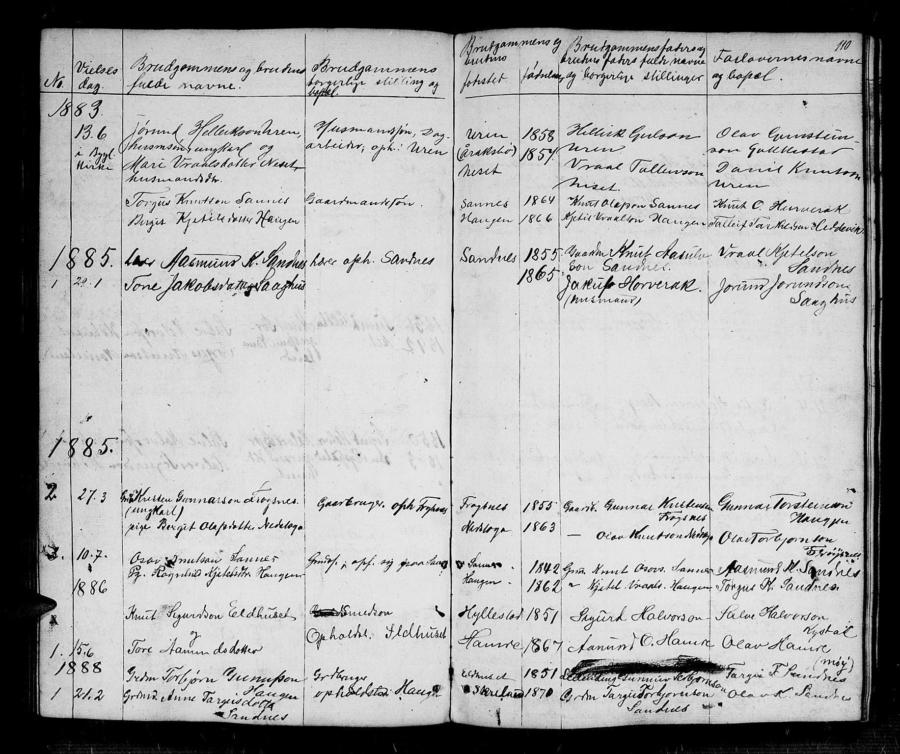 Bygland sokneprestkontor, AV/SAK-1111-0006/F/Fb/Fbc/L0001: Parish register (copy) no. B 1, 1848-1894, p. 110