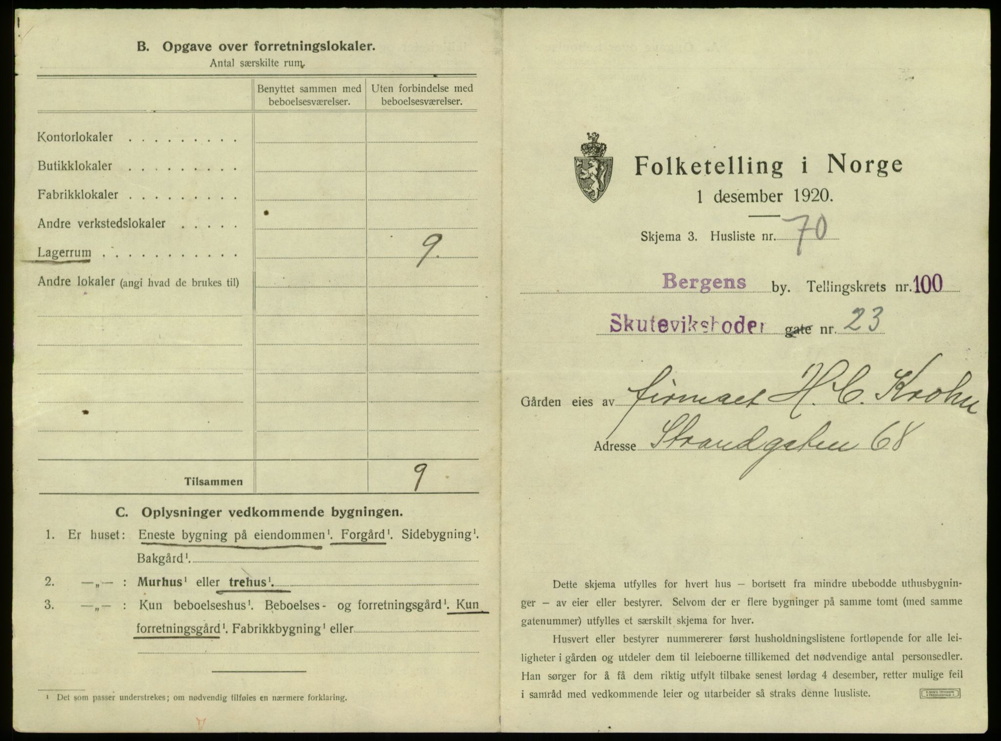 SAB, 1920 census for Bergen, 1920, p. 9445