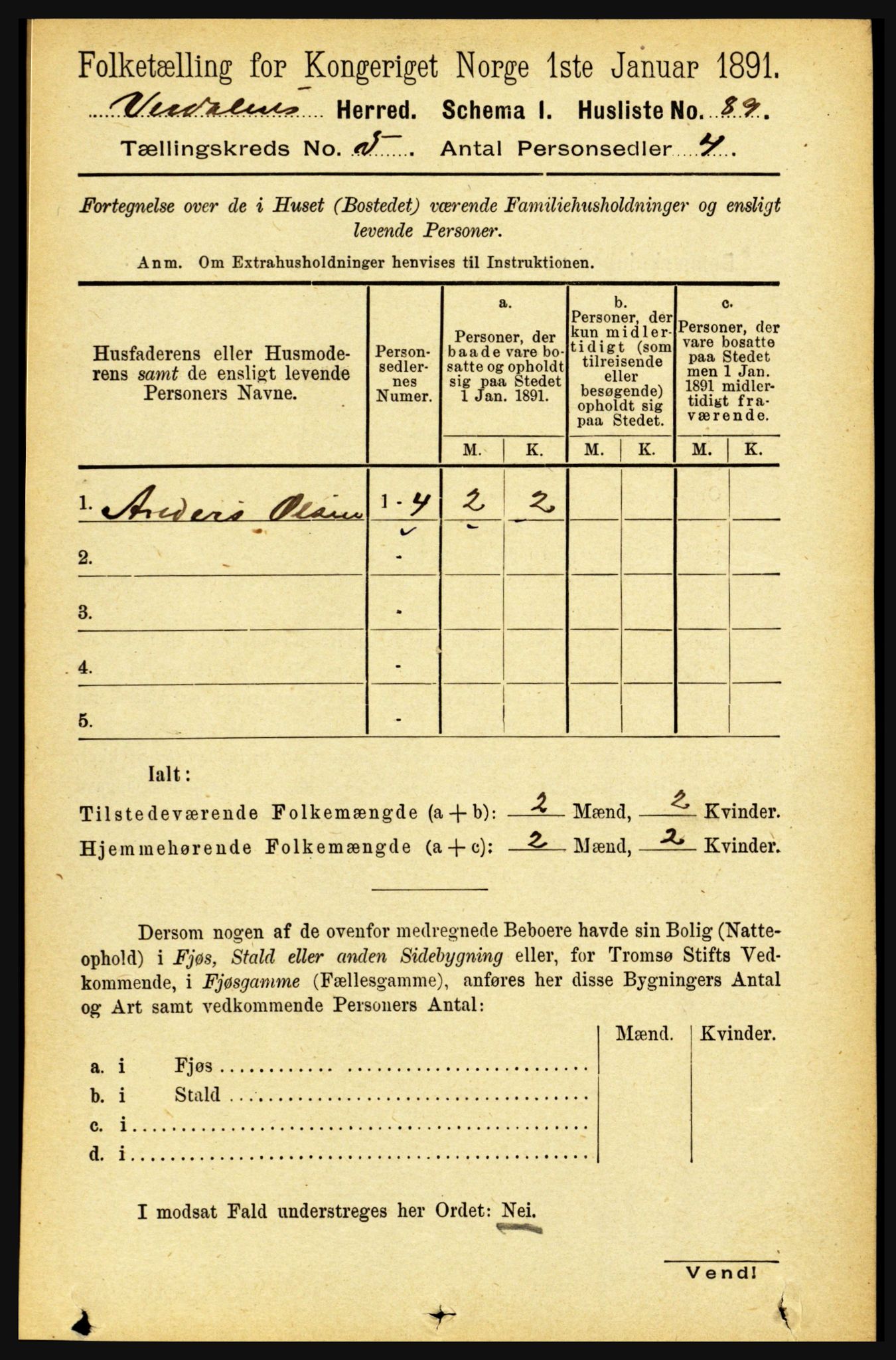 RA, 1891 census for 1721 Verdal, 1891, p. 2988