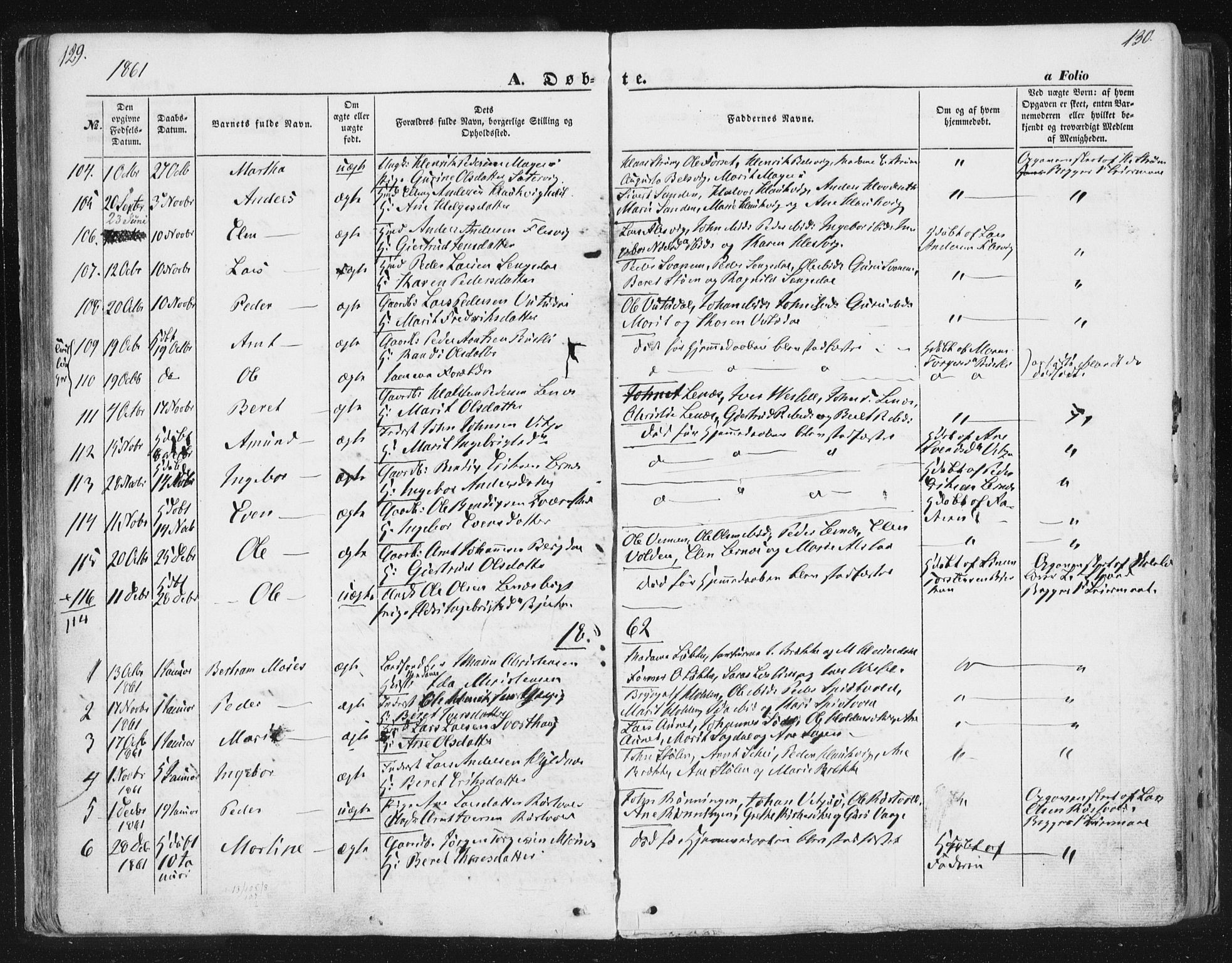 Ministerialprotokoller, klokkerbøker og fødselsregistre - Sør-Trøndelag, SAT/A-1456/630/L0494: Parish register (official) no. 630A07, 1852-1868, p. 129-130