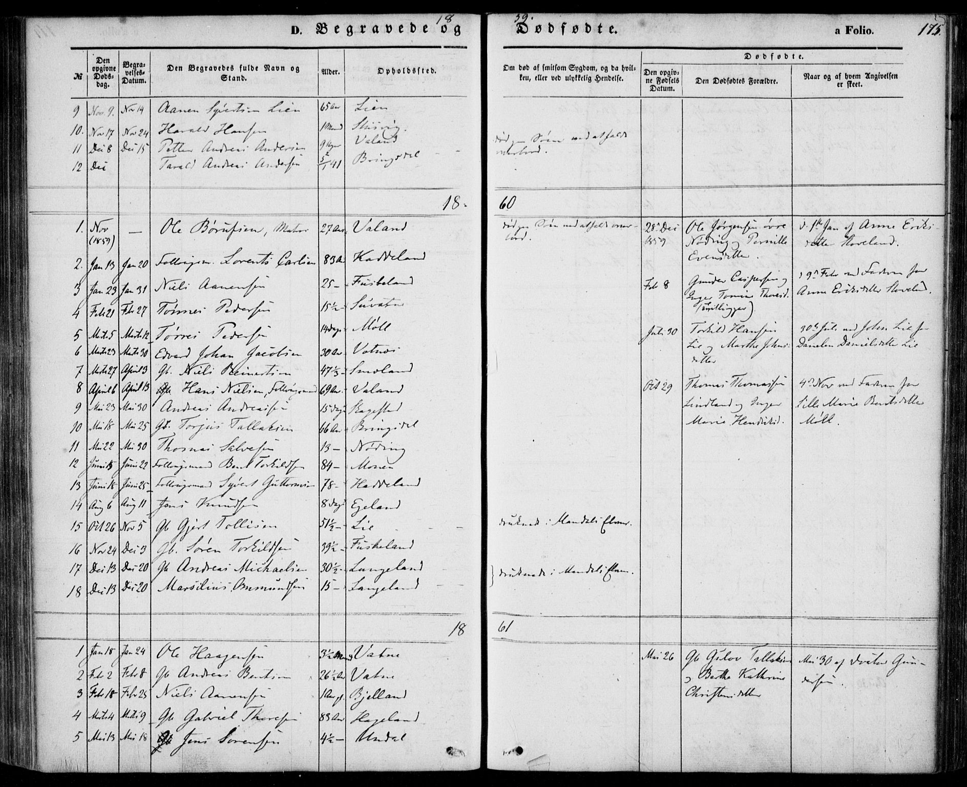 Holum sokneprestkontor, AV/SAK-1111-0022/F/Fa/Faa/L0005: Parish register (official) no. A 5, 1850-1864, p. 175