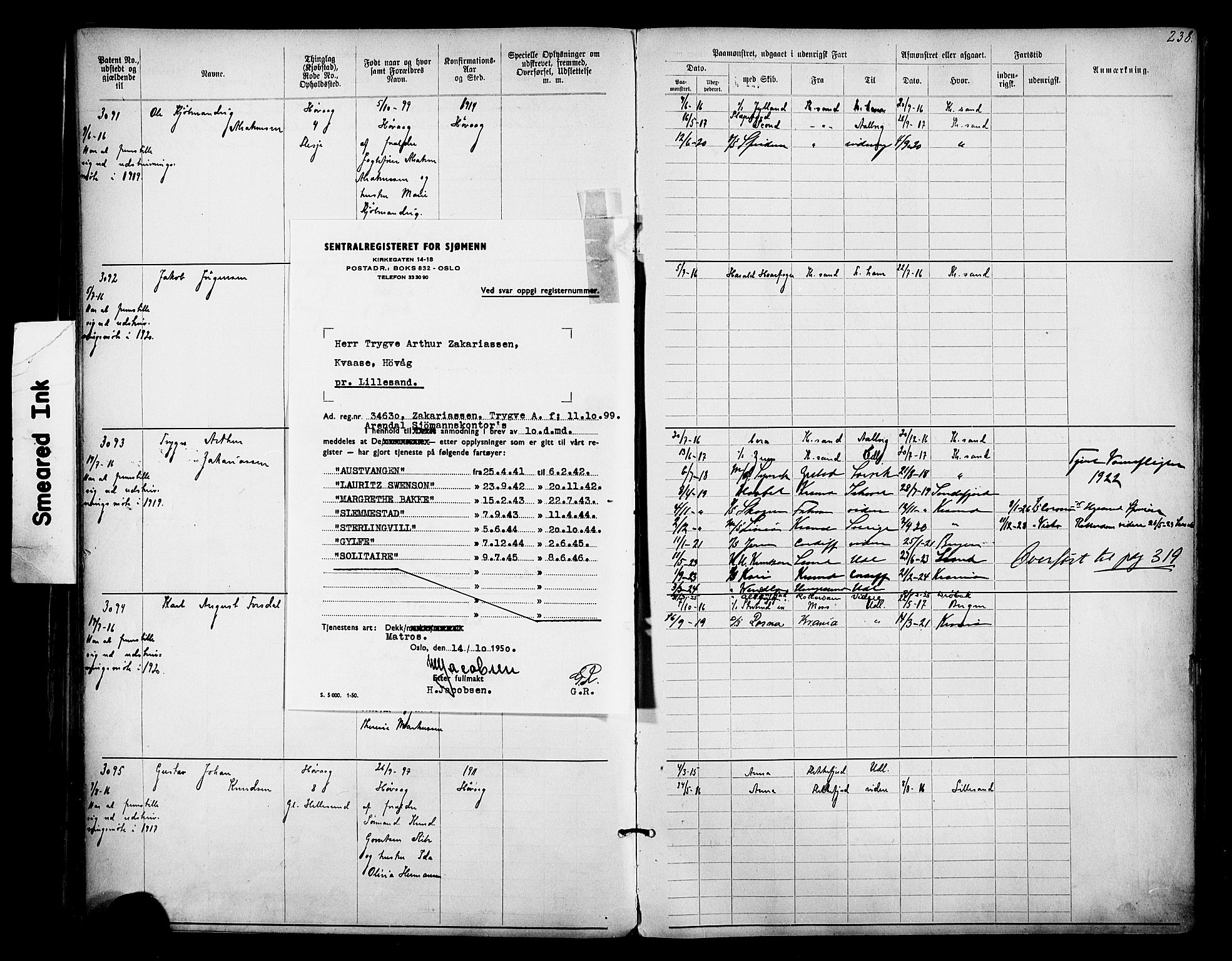 Lillesand mønstringskrets, AV/SAK-2031-0014/F/Fa/L0003: Annotasjonsrulle nr 1911-3489 med register, W-9, 1891-1932, p. 270