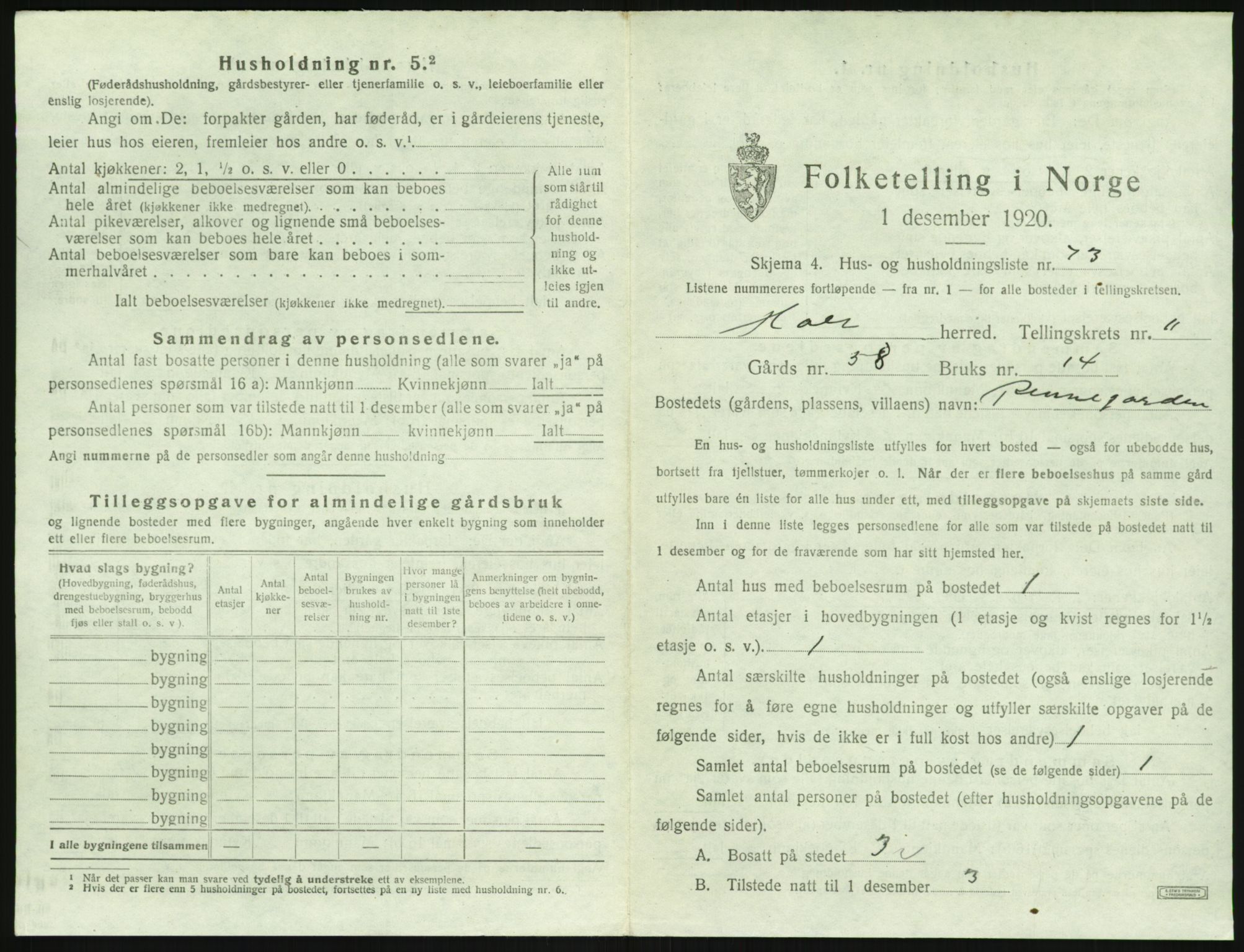 SAK, 1920 census for Holt, 1920, p. 1176