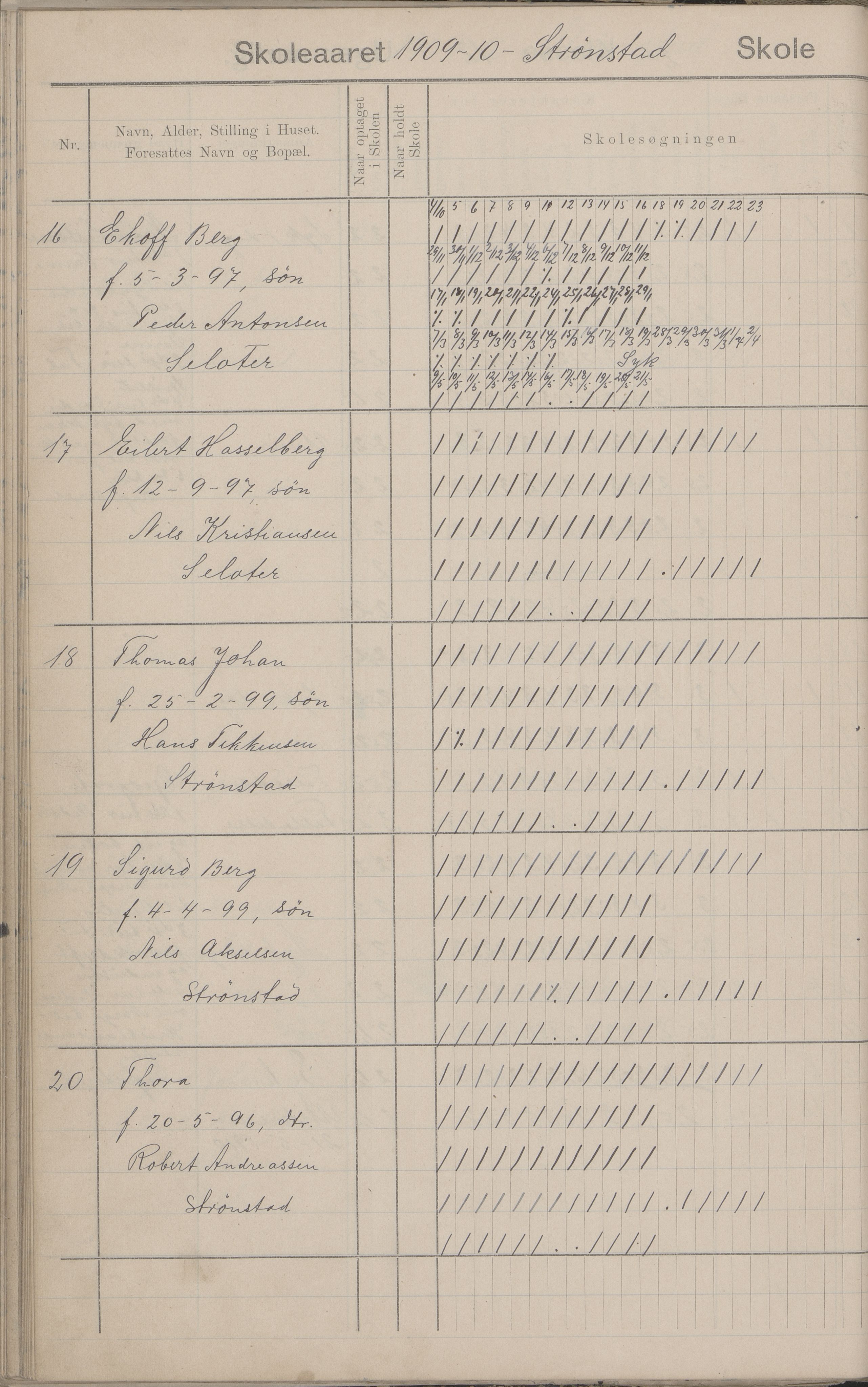 Hadsel kommune. Strønstad skolekrets, AIN/K-18660.510.13/G/L0001: Skoleprotokoll for Strønstad skole - Seloter, 1905-1914