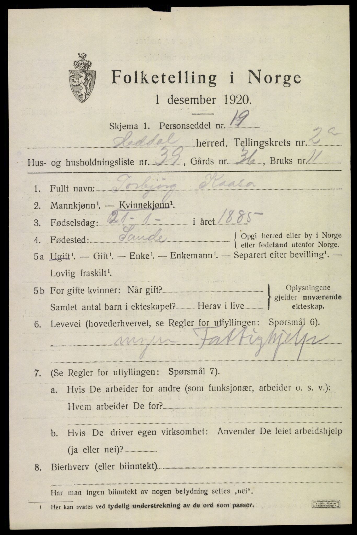 SAKO, 1920 census for Heddal, 1920, p. 2384