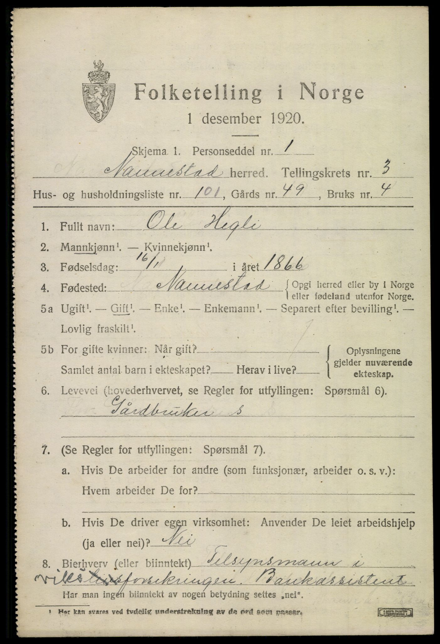 SAO, 1920 census for Nannestad, 1920, p. 4725