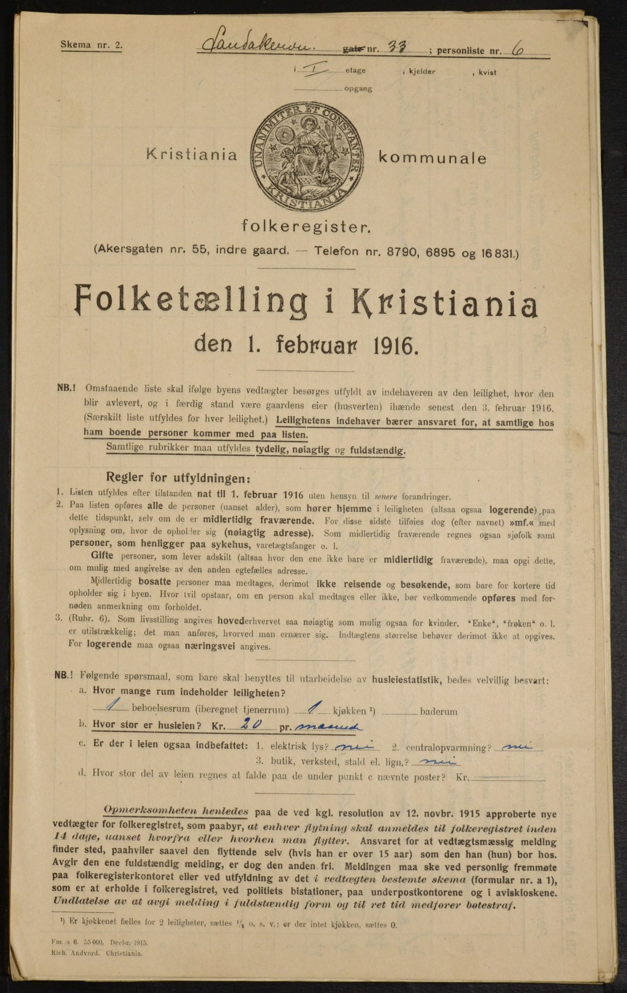 OBA, Municipal Census 1916 for Kristiania, 1916, p. 89258