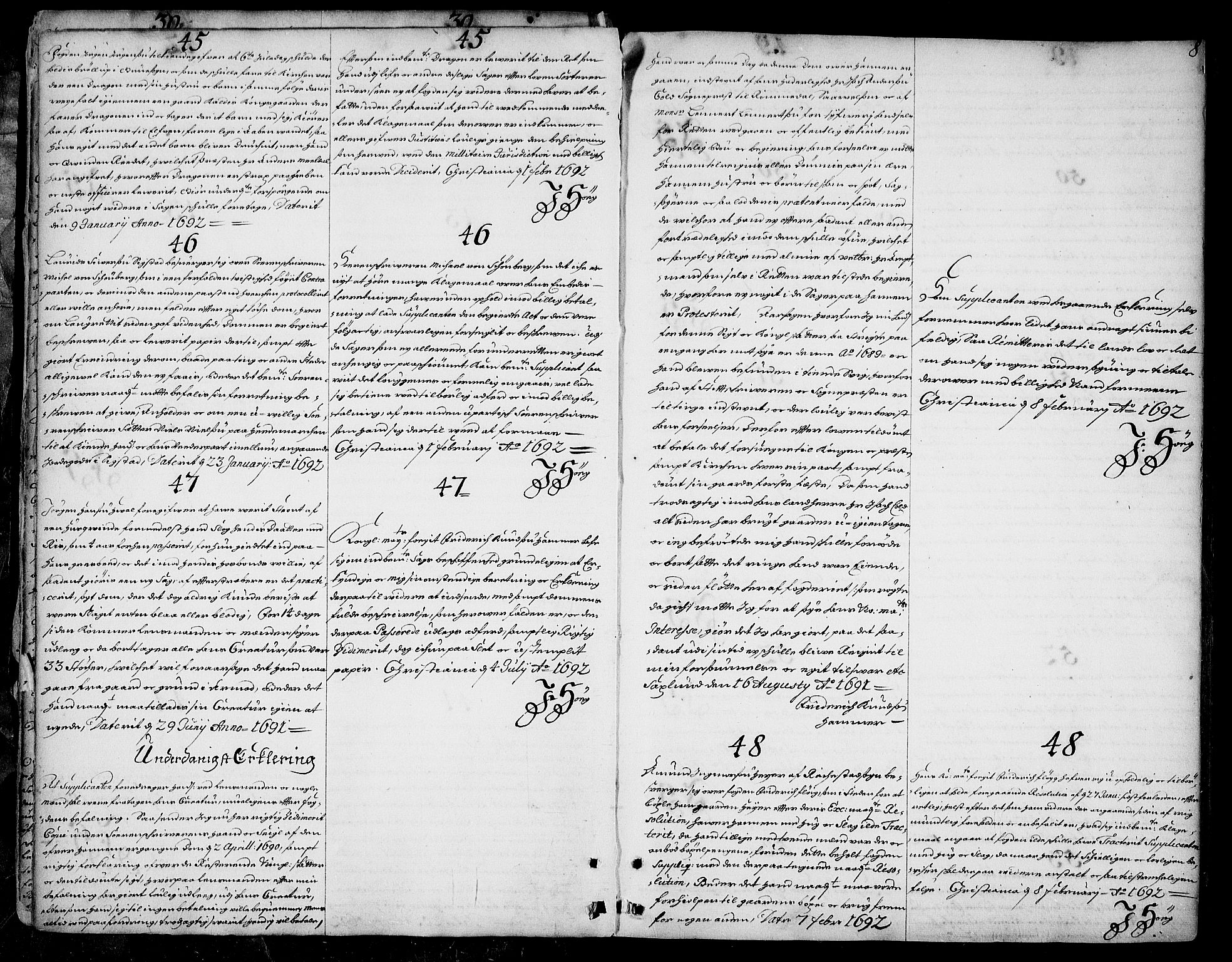 Stattholderembetet 1572-1771, AV/RA-EA-2870/Ad/L0005: Supplikasjons- og resolusjonsprotokoll, 1692-1699, p. 7b-8a
