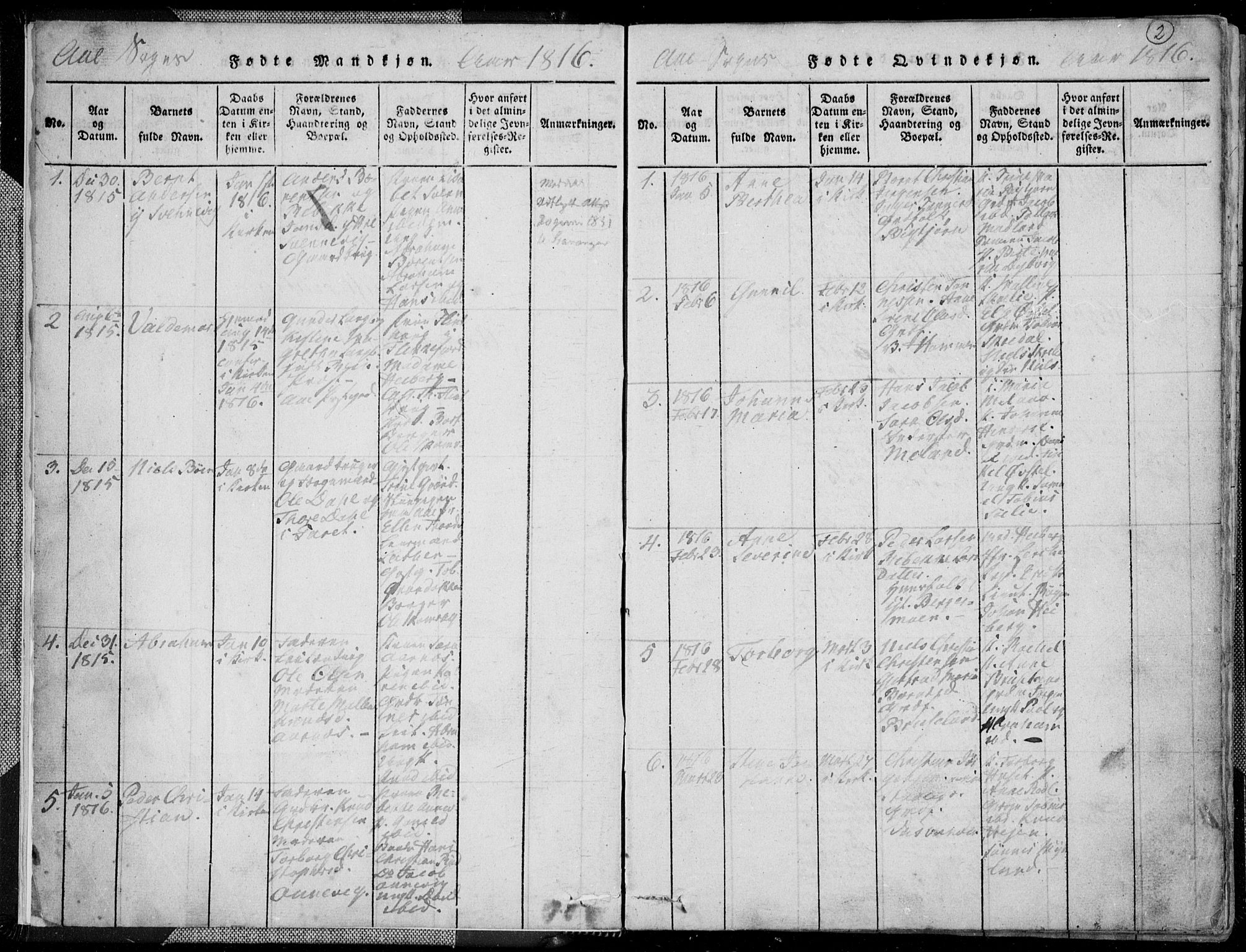 Lyngdal sokneprestkontor, AV/SAK-1111-0029/F/Fa/Fac/L0006: Parish register (official) no. A 6, 1815-1825, p. 2