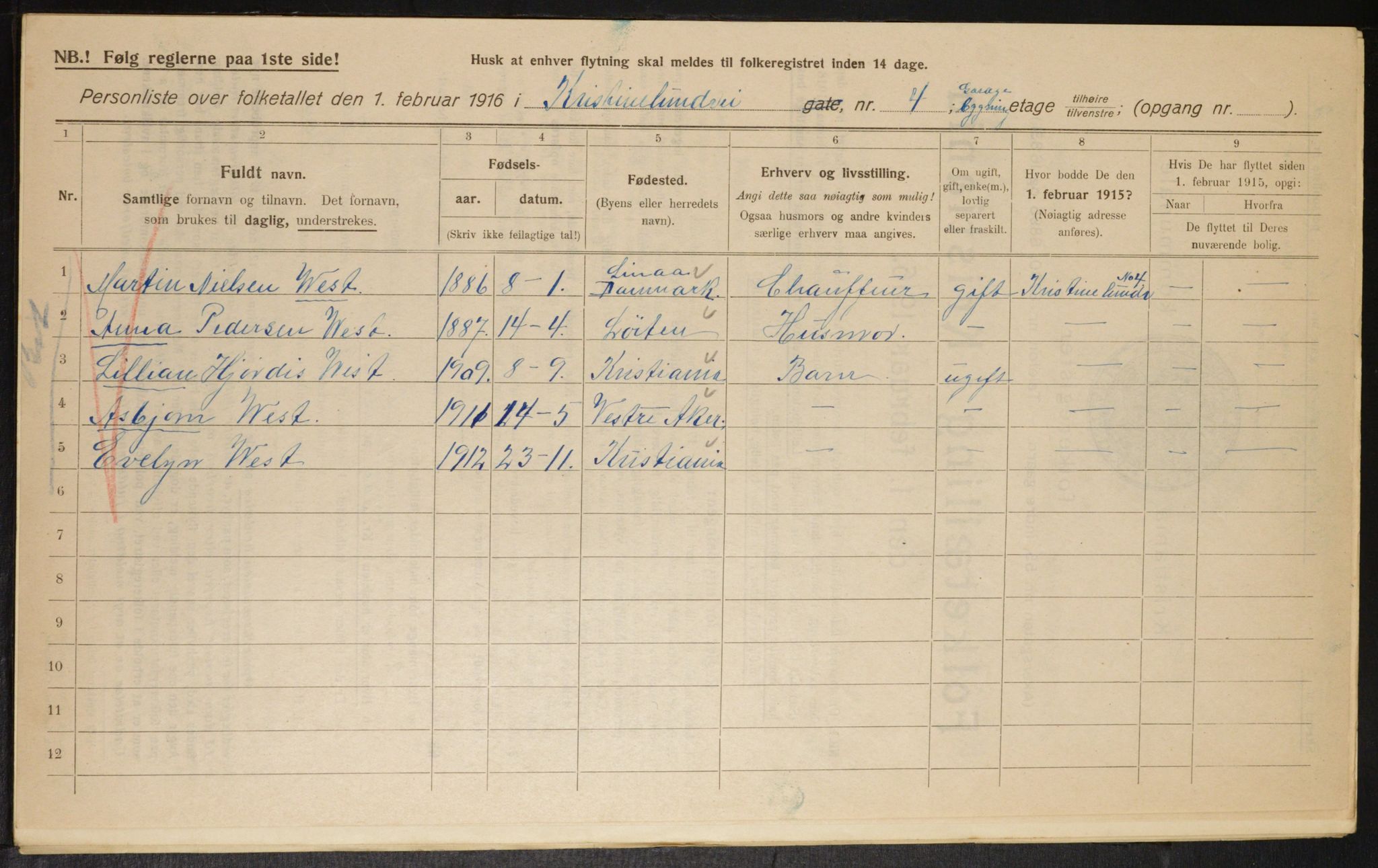 OBA, Municipal Census 1916 for Kristiania, 1916, p. 55646