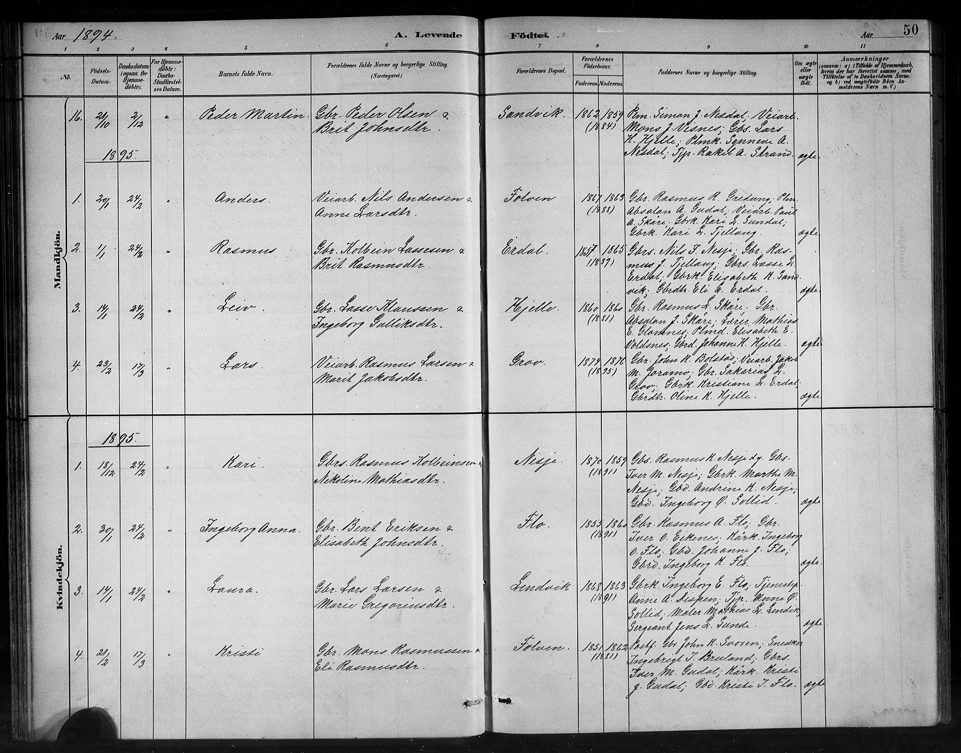 Stryn Sokneprestembete, AV/SAB-A-82501: Parish register (copy) no. C 3, 1881-1905, p. 50