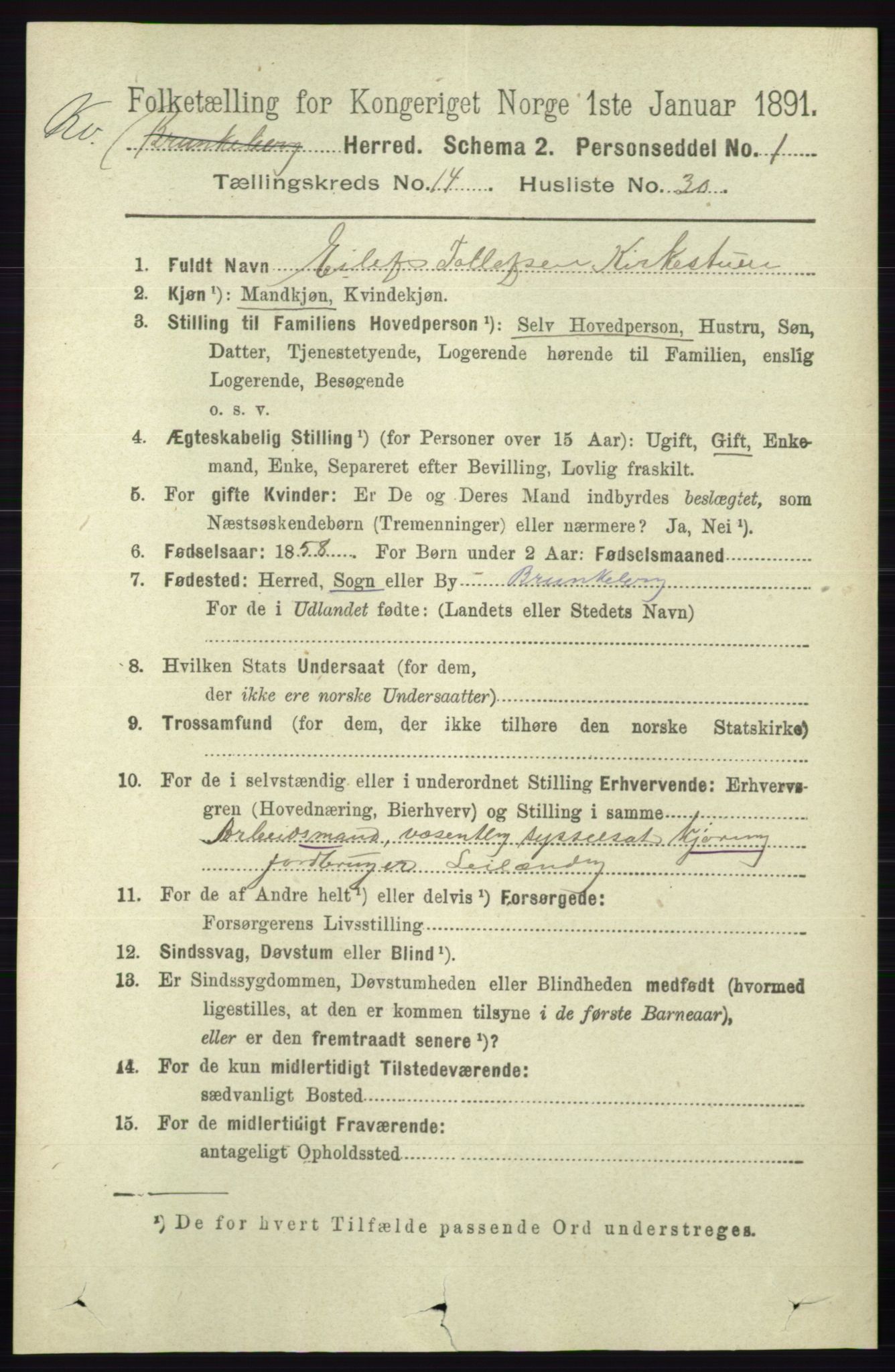 RA, 1891 census for 0829 Kviteseid, 1891, p. 3496