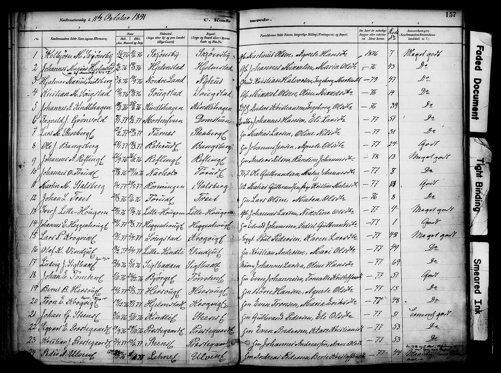 Ringsaker prestekontor, AV/SAH-PREST-014/K/Ka/L0017: Parish register (official) no. 17, 1891-1902, p. 157