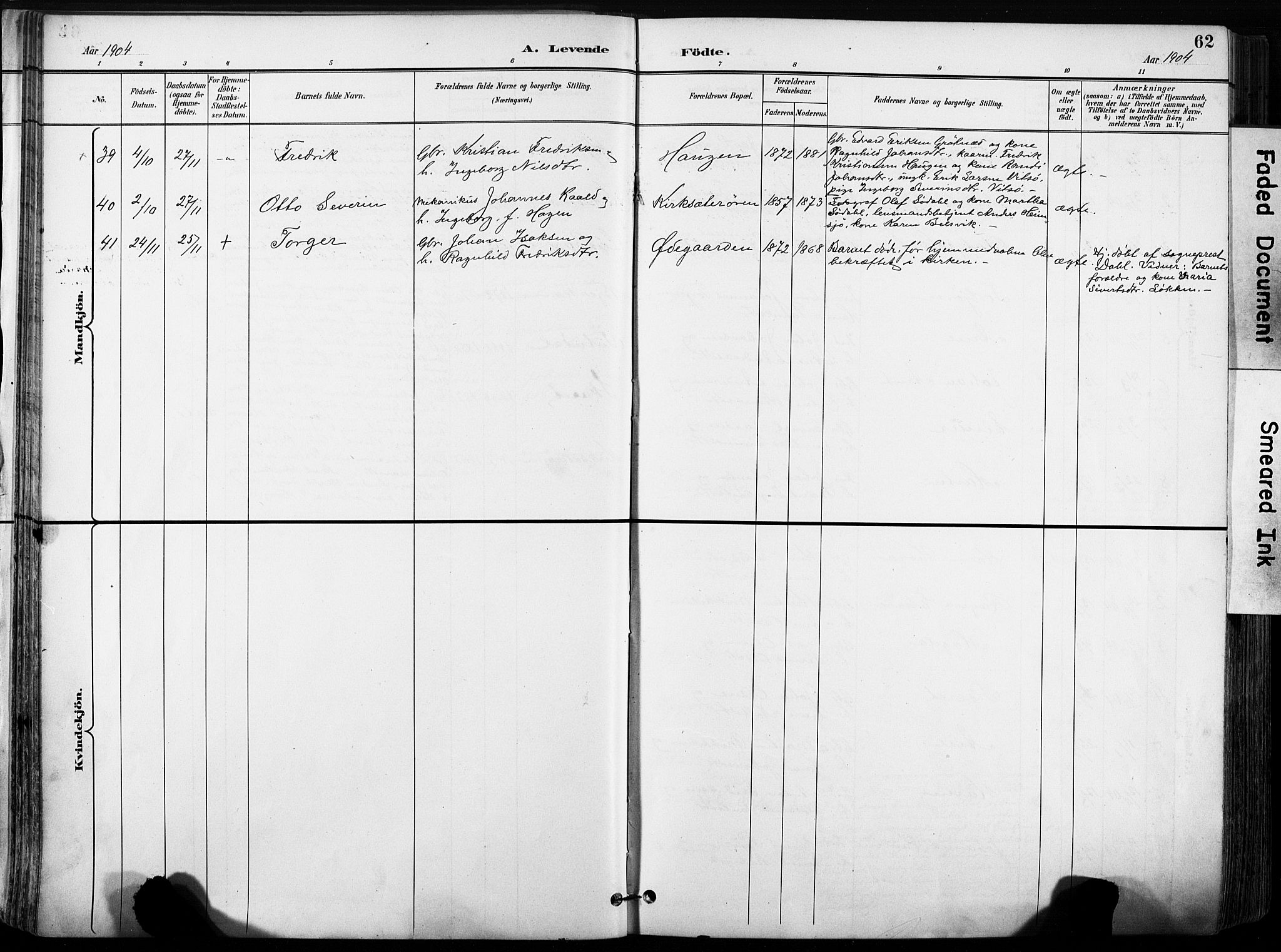 Ministerialprotokoller, klokkerbøker og fødselsregistre - Sør-Trøndelag, AV/SAT-A-1456/630/L0497: Parish register (official) no. 630A10, 1896-1910, p. 62