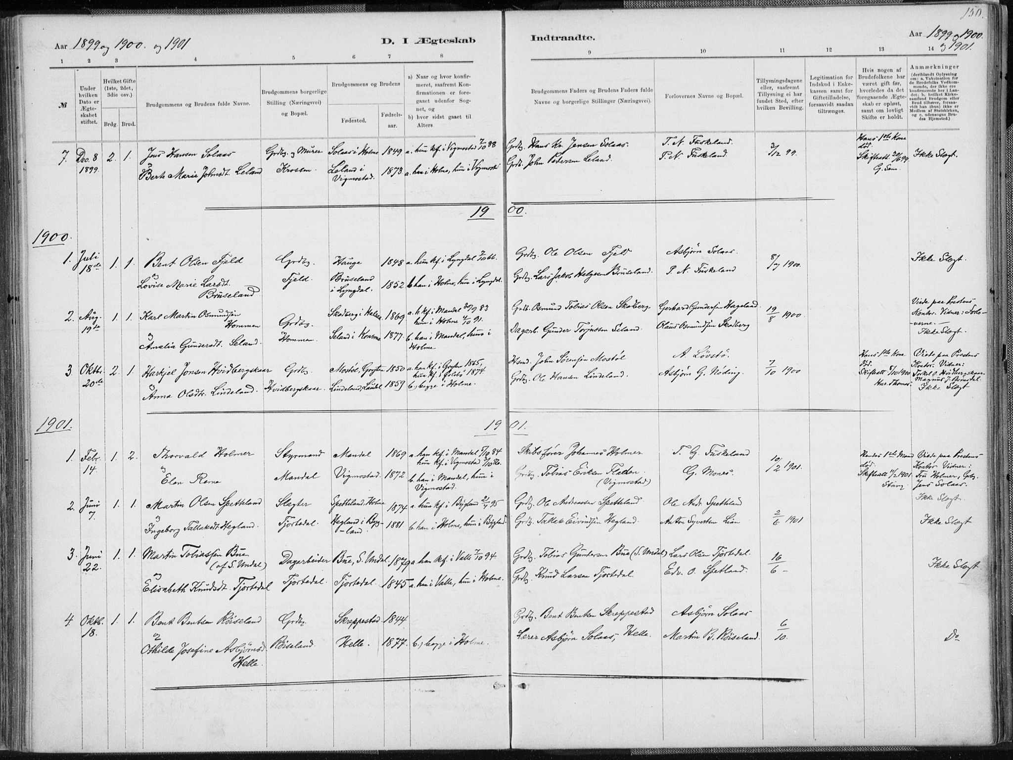 Holum sokneprestkontor, SAK/1111-0022/F/Fa/Faa/L0007: Parish register (official) no. A 7, 1884-1907, p. 150