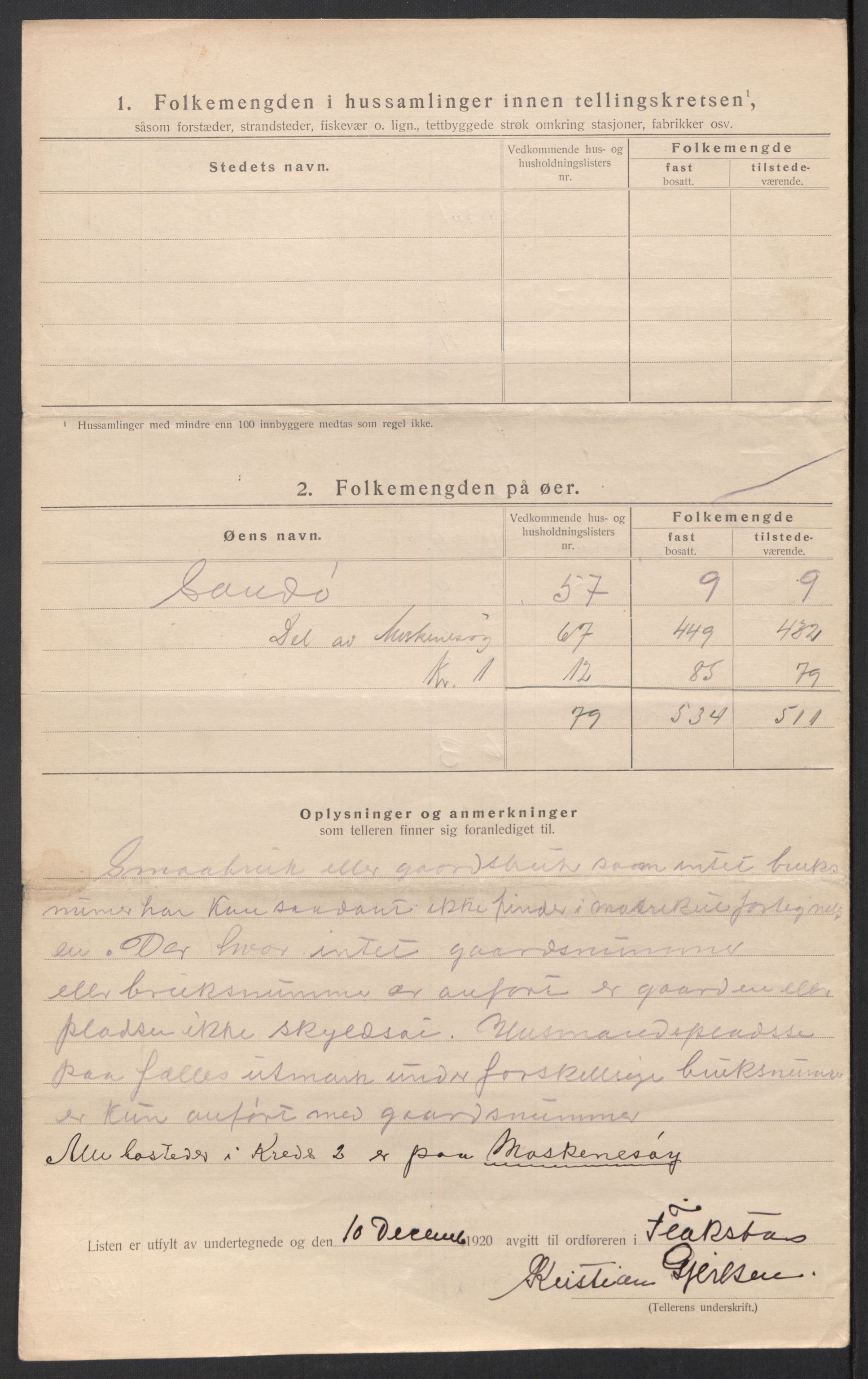 SAT, 1920 census for Flakstad, 1920, p. 13