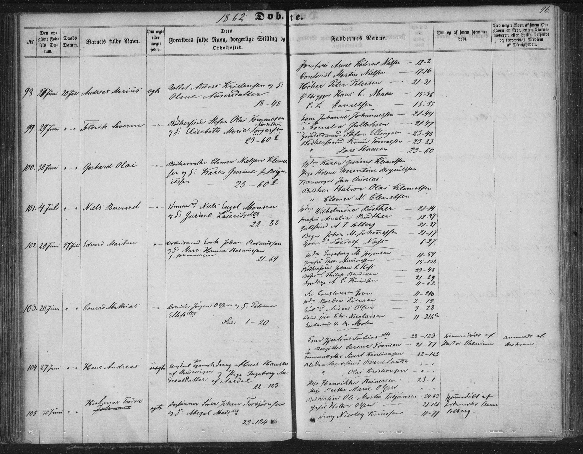 Korskirken sokneprestembete, SAB/A-76101/H/Haa/L0018: Parish register (official) no. B 4, 1857-1866, p. 96
