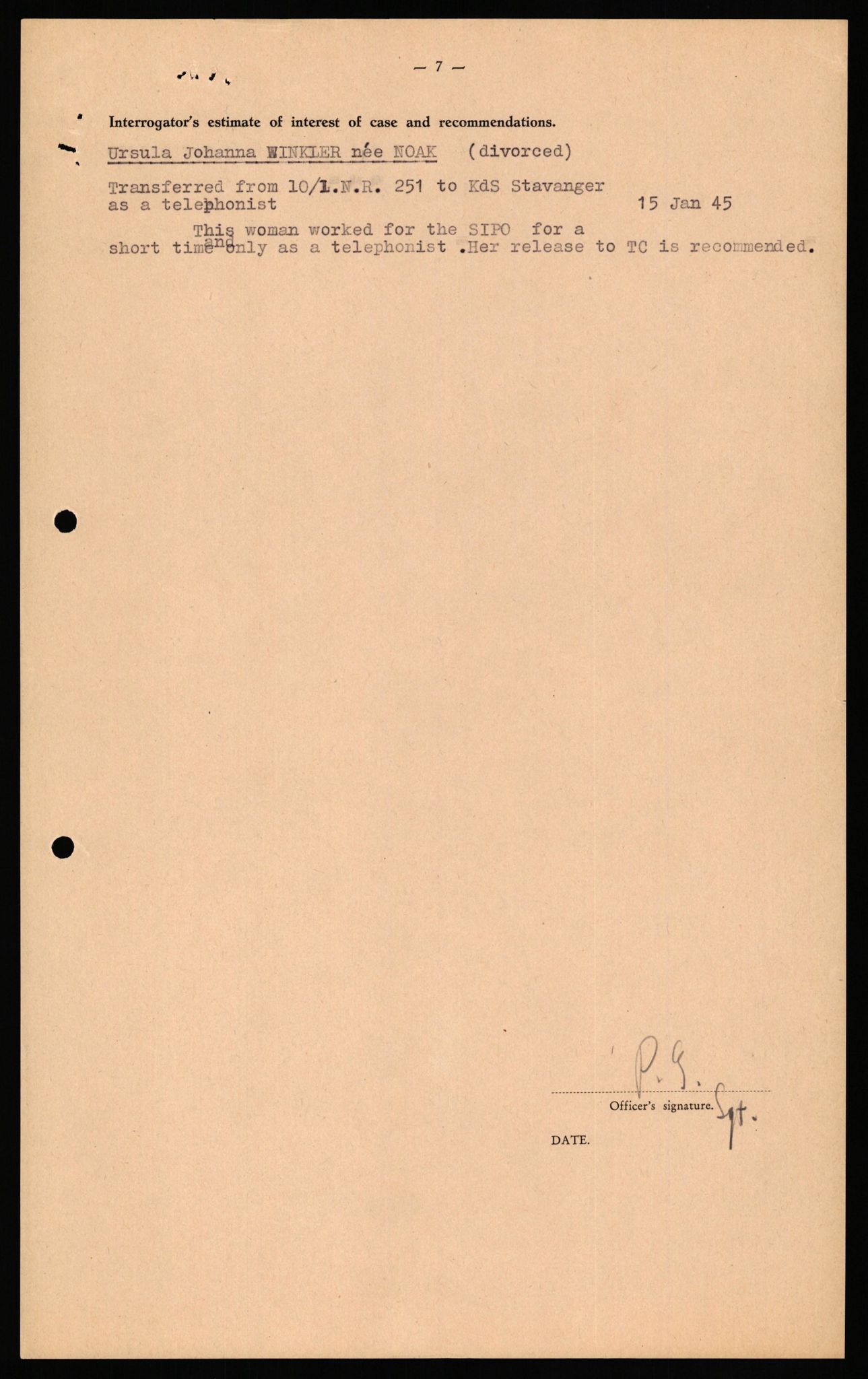 Forsvaret, Forsvarets overkommando II, AV/RA-RAFA-3915/D/Db/L0036: CI Questionaires. Tyske okkupasjonsstyrker i Norge. Tyskere., 1945-1946, p. 174