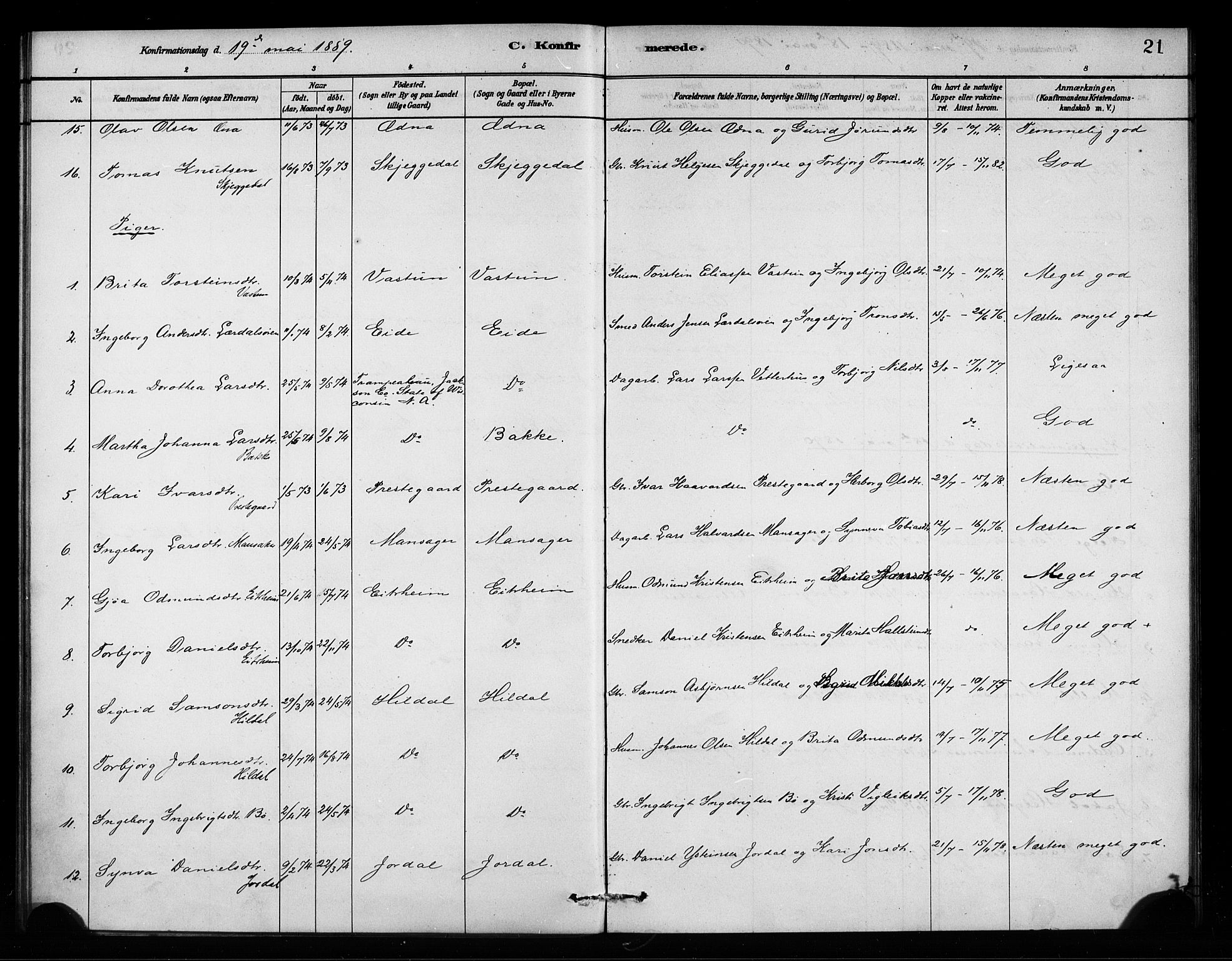 Odda Sokneprestembete, AV/SAB-A-77201/H/Haa: Parish register (official) no. A 2, 1880-1915, p. 21