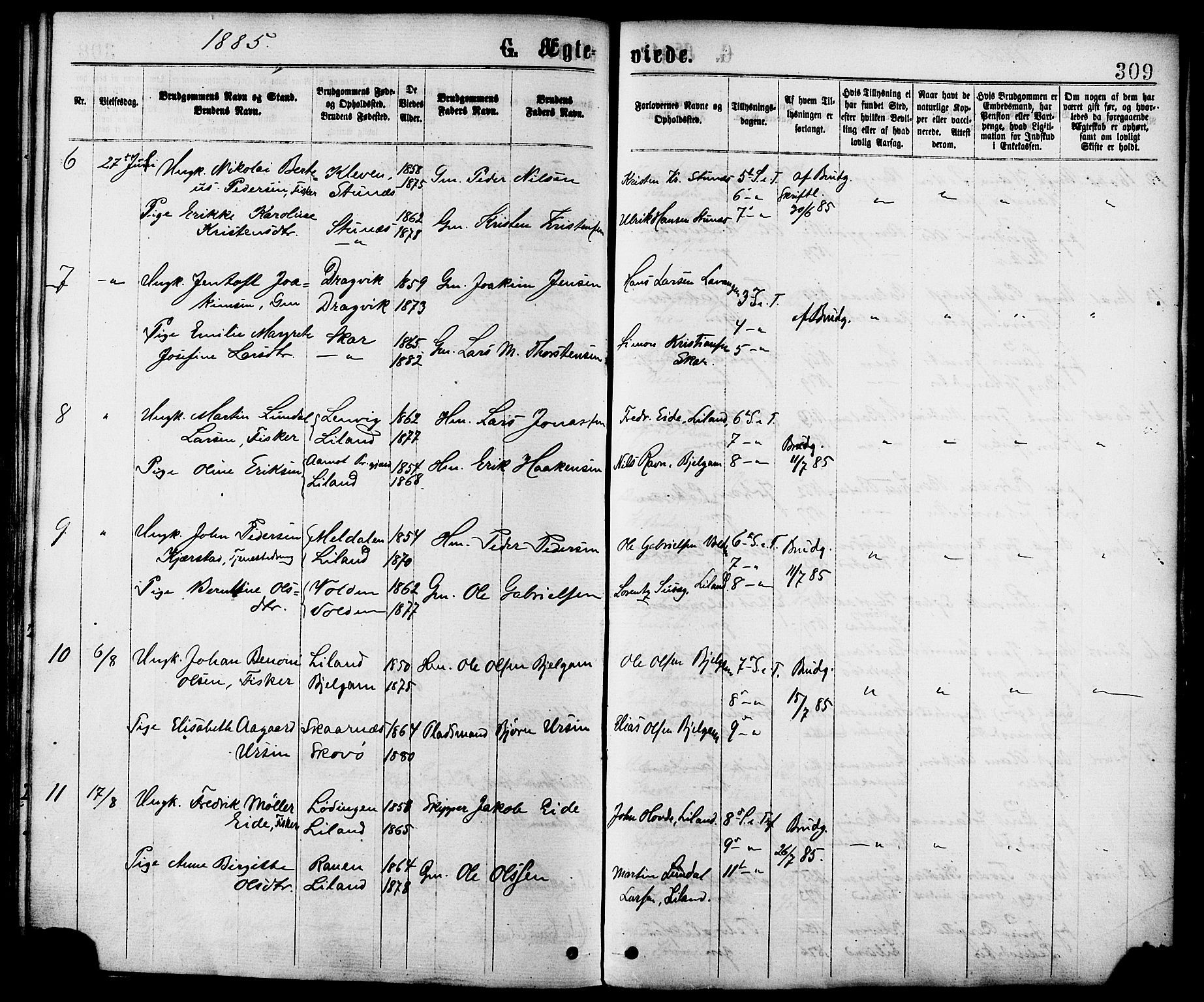 Ministerialprotokoller, klokkerbøker og fødselsregistre - Nordland, AV/SAT-A-1459/863/L0897: Parish register (official) no. 863A09, 1872-1886, p. 309