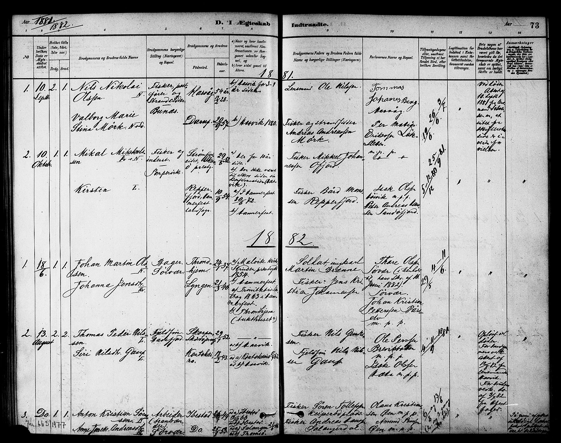 Loppa sokneprestkontor, AV/SATØ-S-1339/H/Ha/L0007kirke: Parish register (official) no. 7, 1879-1889, p. 73