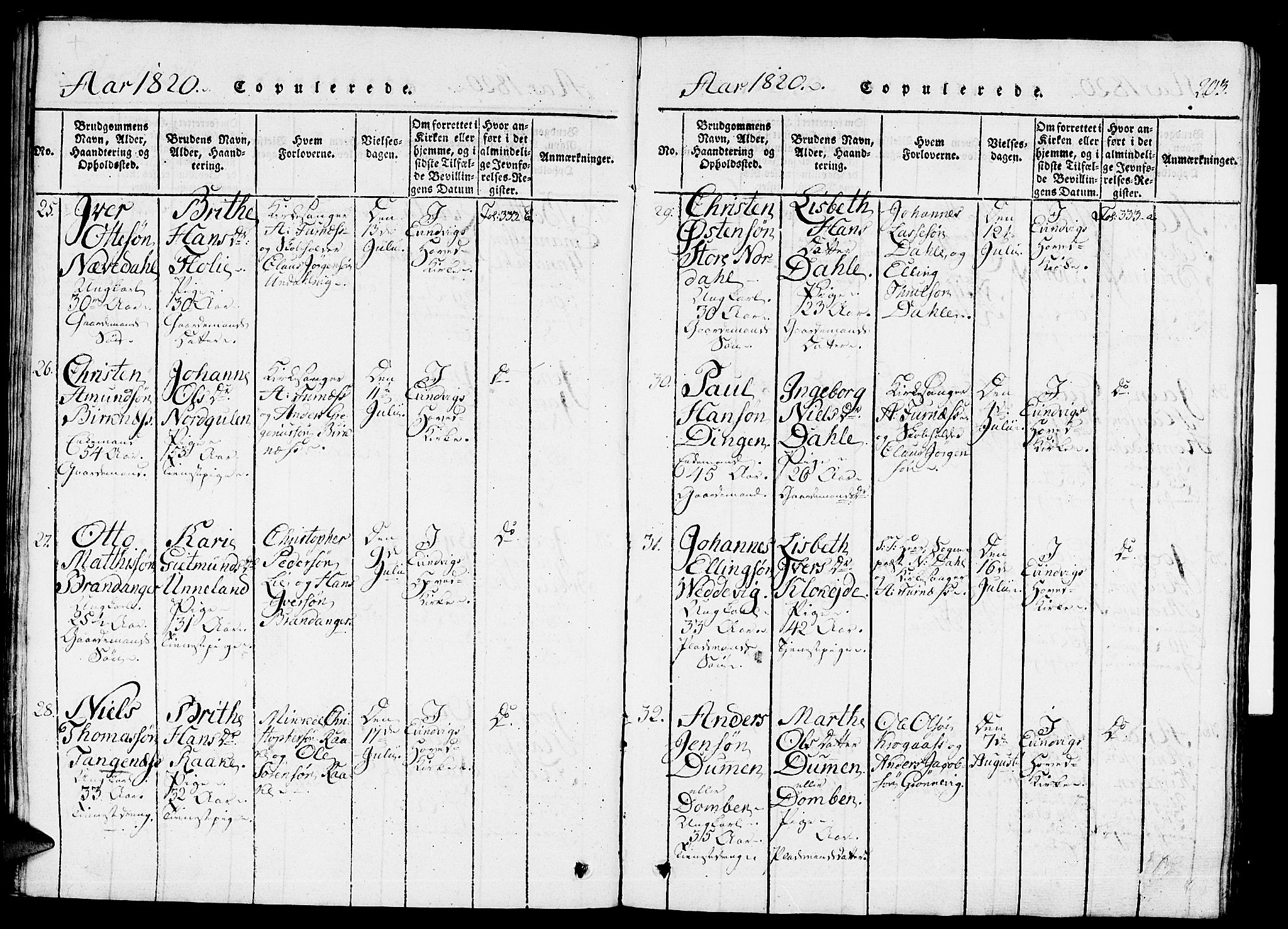 Gulen sokneprestembete, AV/SAB-A-80201/H/Haa/Haaa/L0018: Parish register (official) no. A 18, 1816-1825, p. 203