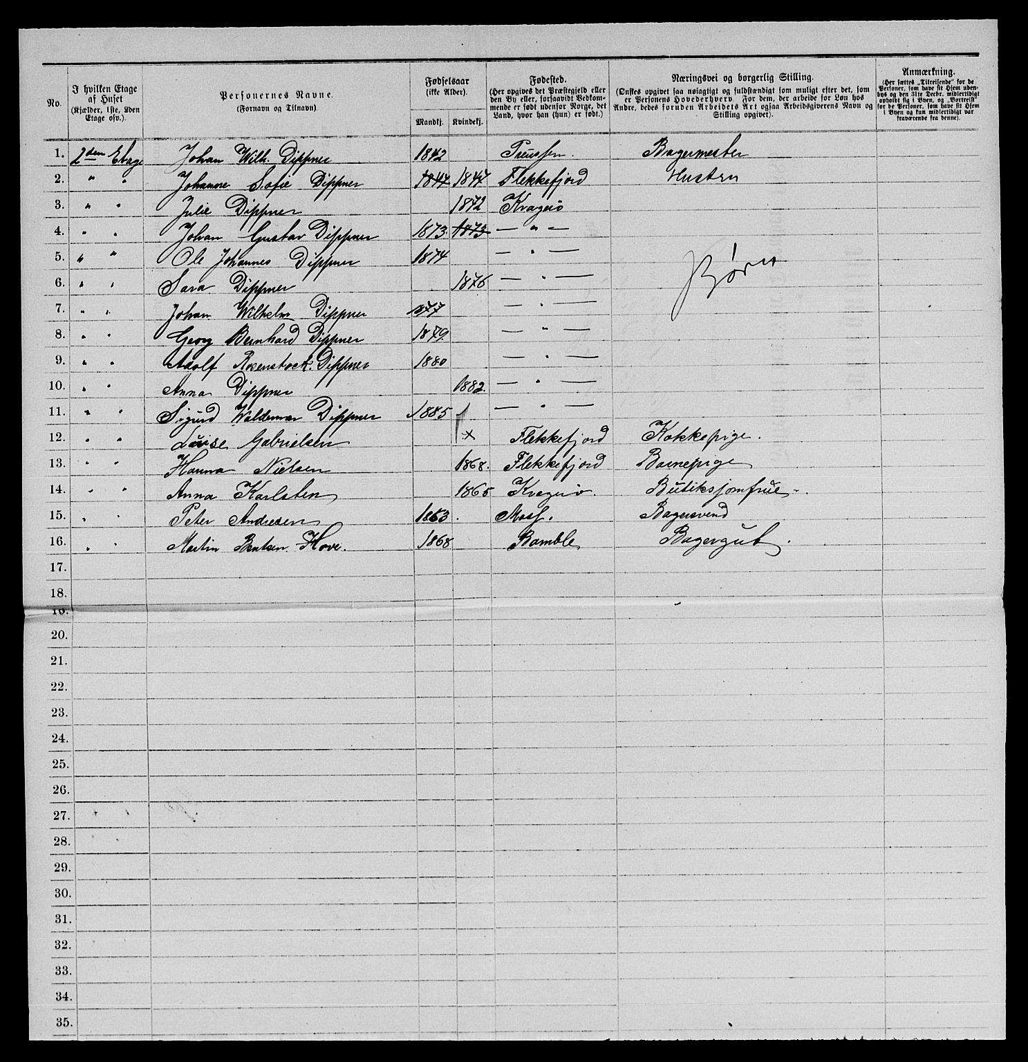 SAKO, 1885 census for 0801 Kragerø, 1885, p. 1161