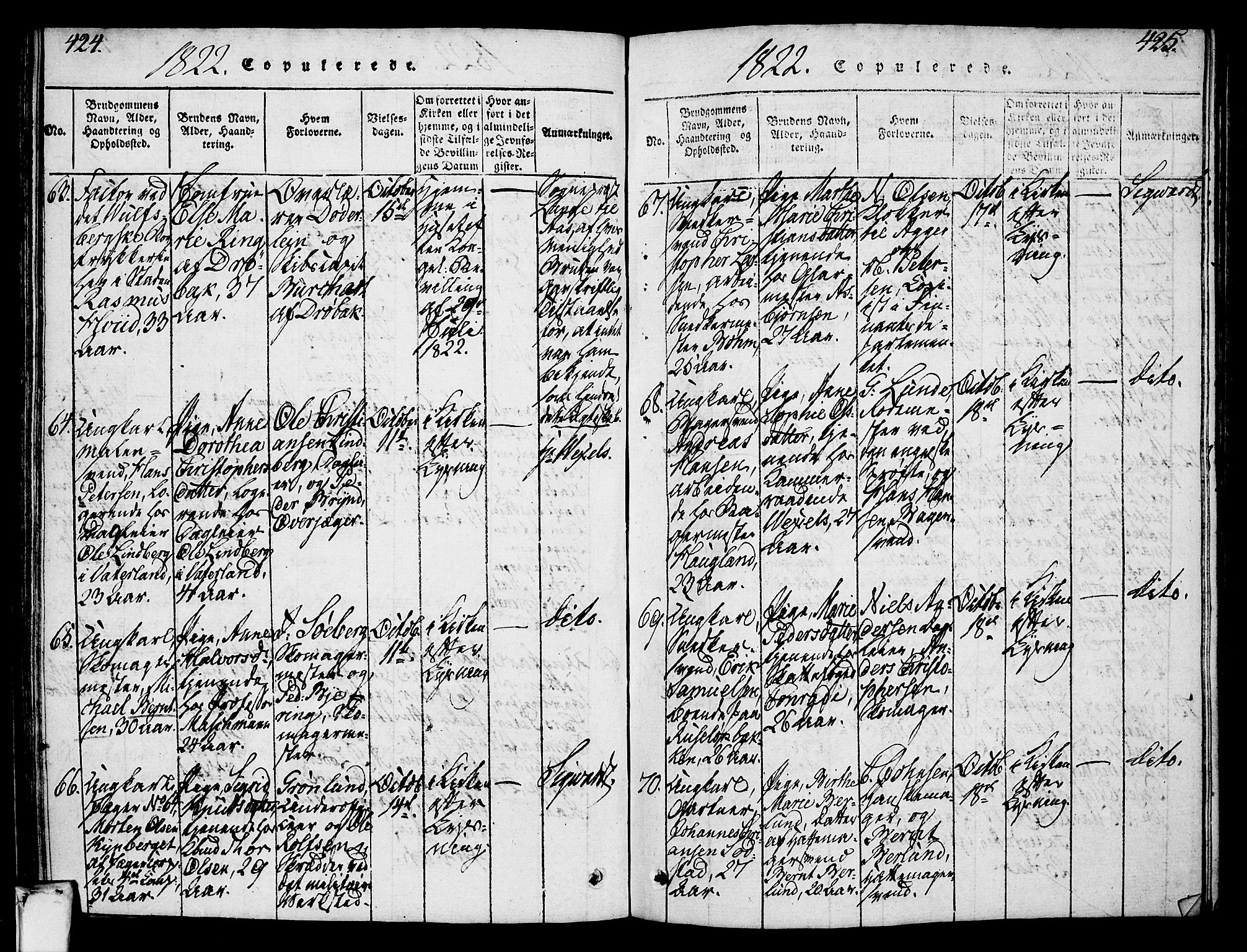 Oslo domkirke Kirkebøker, SAO/A-10752/F/Fa/L0007: Parish register (official) no. 7, 1817-1824, p. 424-425