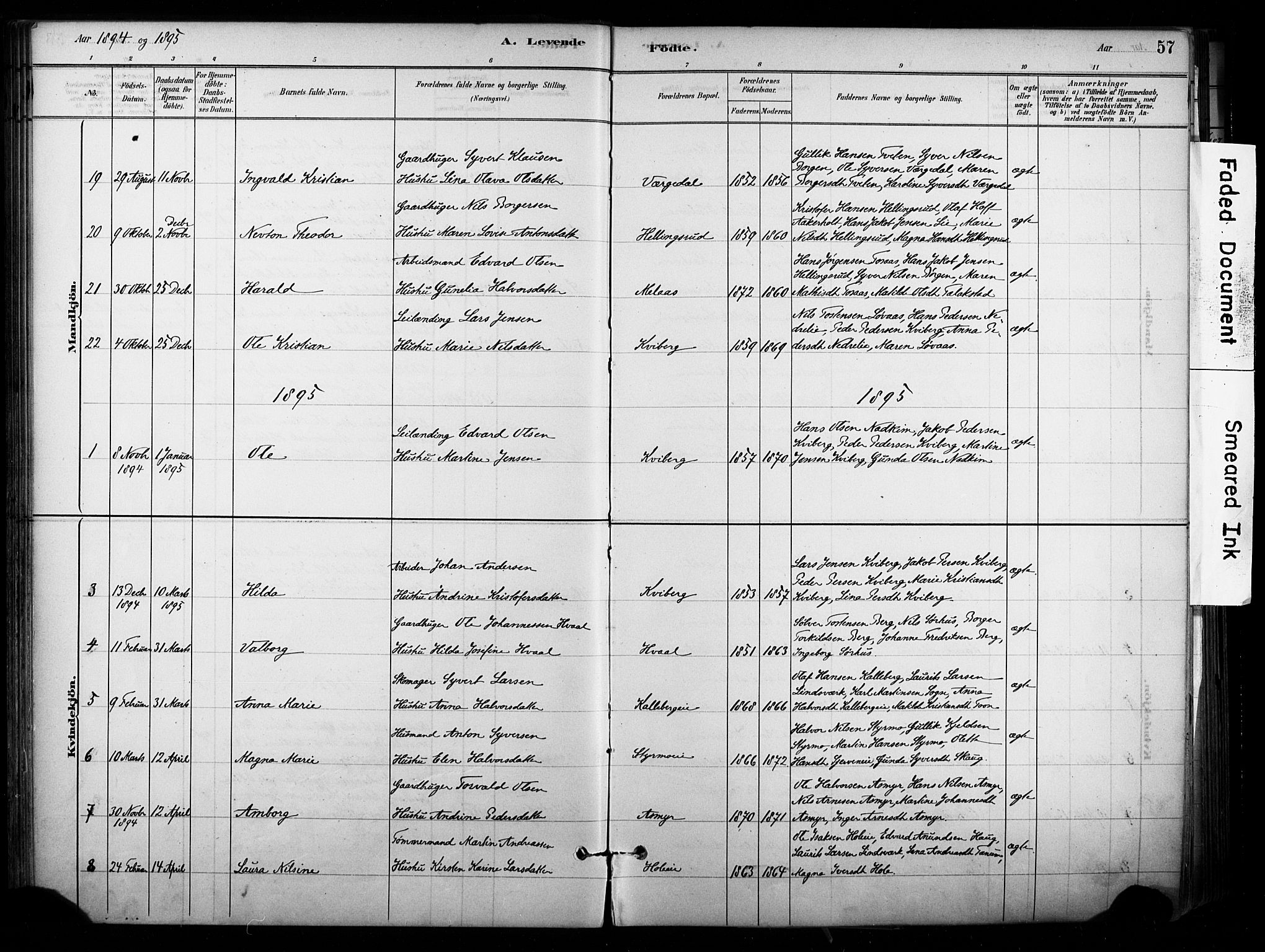 Lardal kirkebøker, AV/SAKO-A-350/F/Fb/L0001: Parish register (official) no. II 1, 1881-1911, p. 57