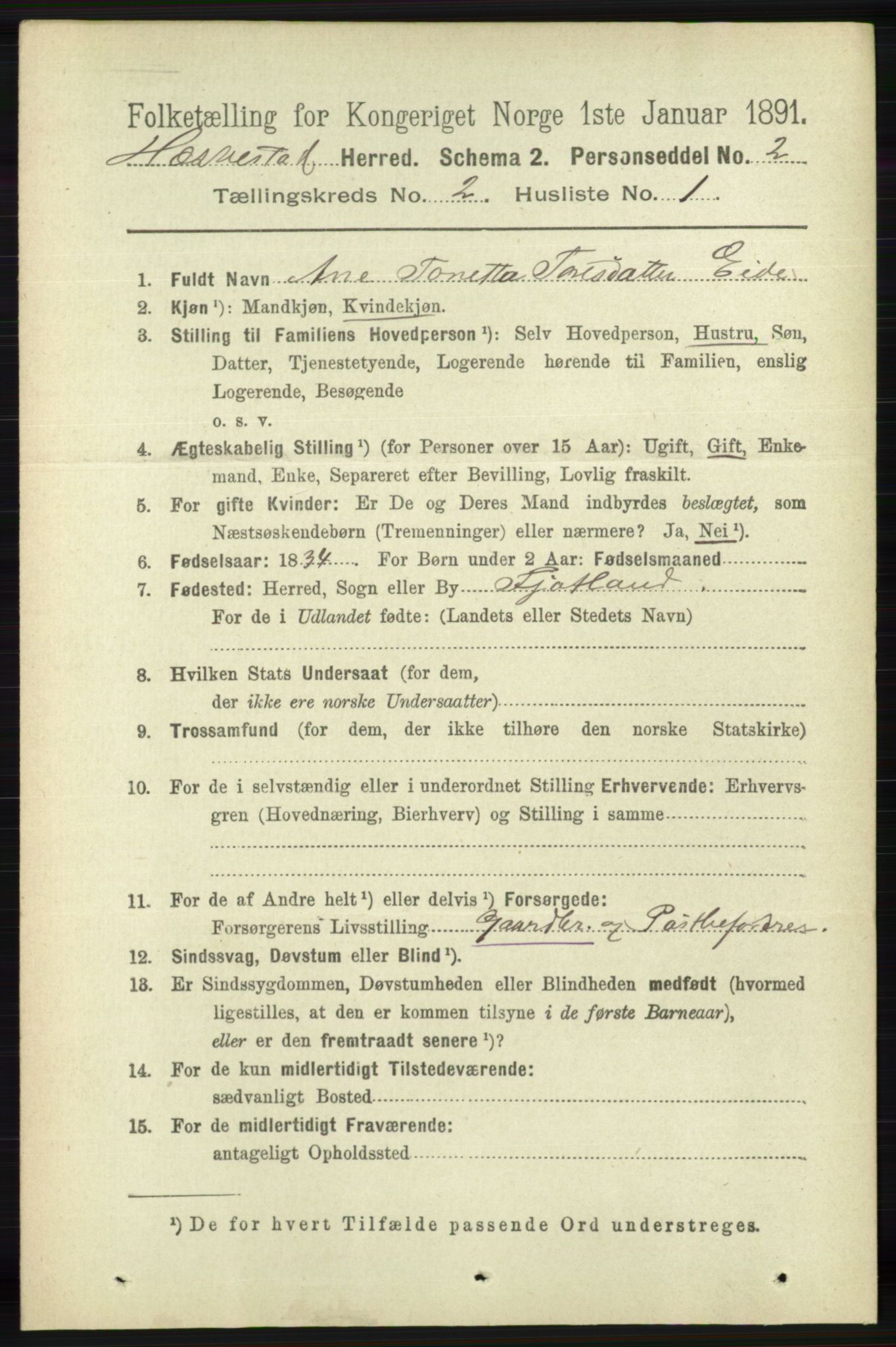 RA, 1891 census for 1113 Heskestad, 1891, p. 272