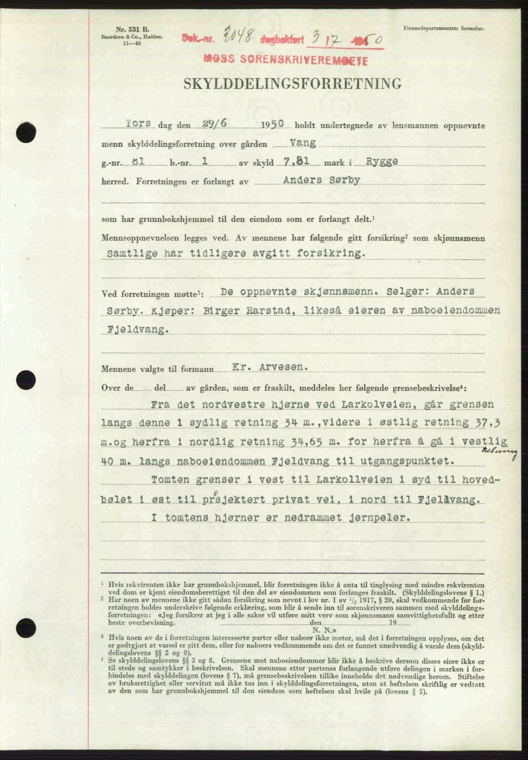 Moss sorenskriveri, AV/SAO-A-10168: Mortgage book no. A26, 1950-1950, Diary no: : 2048/1950