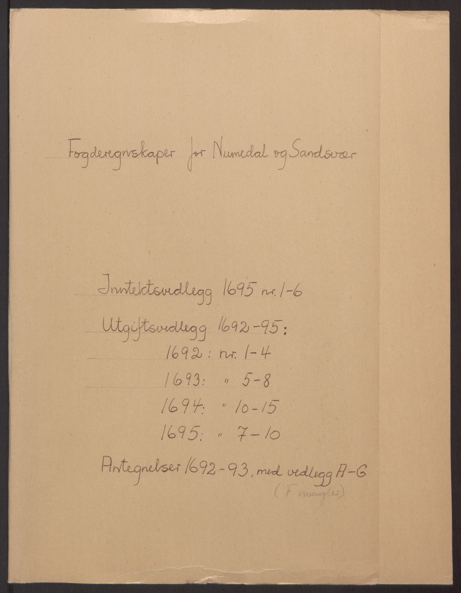 Rentekammeret inntil 1814, Reviderte regnskaper, Fogderegnskap, RA/EA-4092/R24/L1575: Fogderegnskap Numedal og Sandsvær, 1692-1695, p. 261