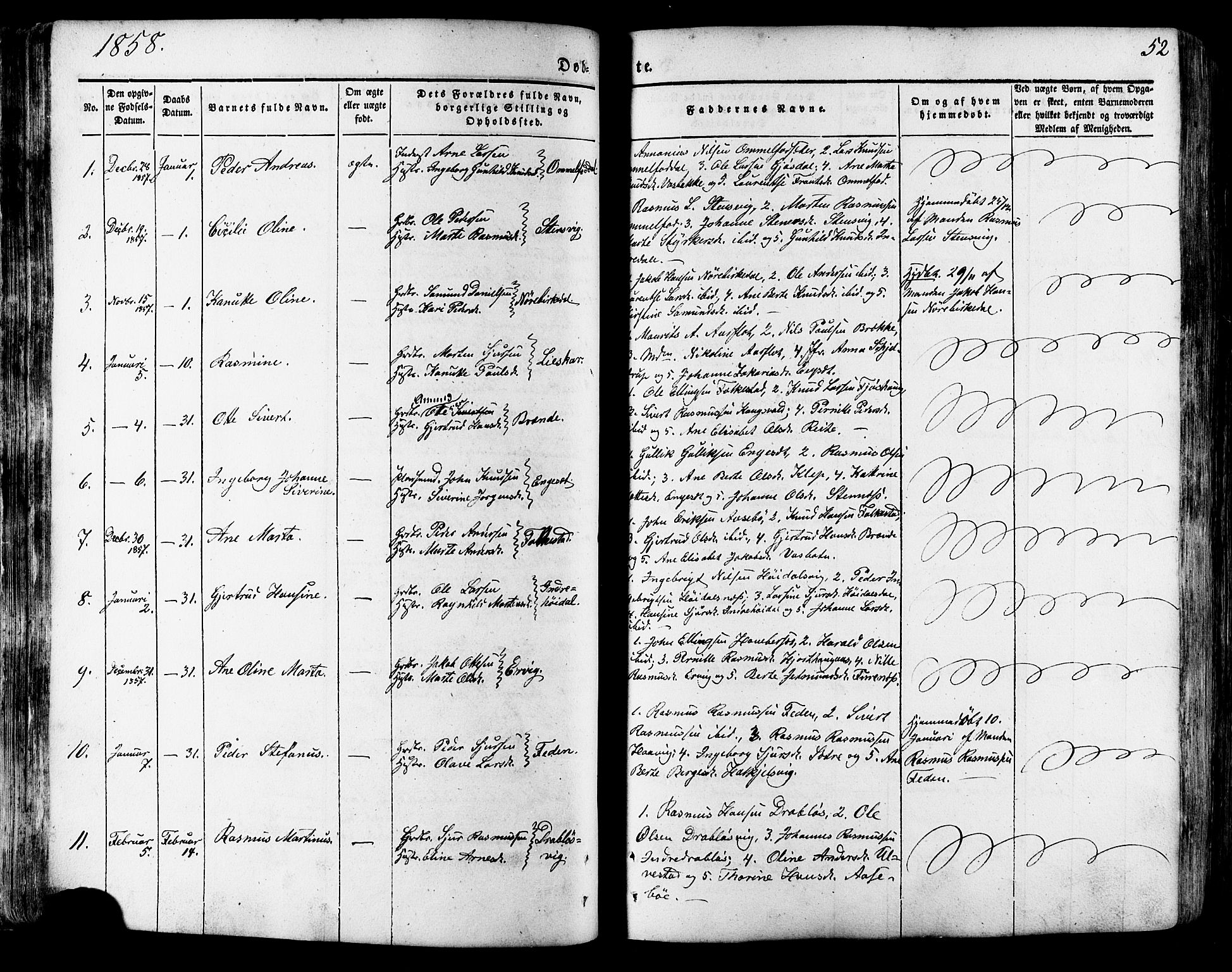 Ministerialprotokoller, klokkerbøker og fødselsregistre - Møre og Romsdal, SAT/A-1454/511/L0140: Parish register (official) no. 511A07, 1851-1878, p. 52