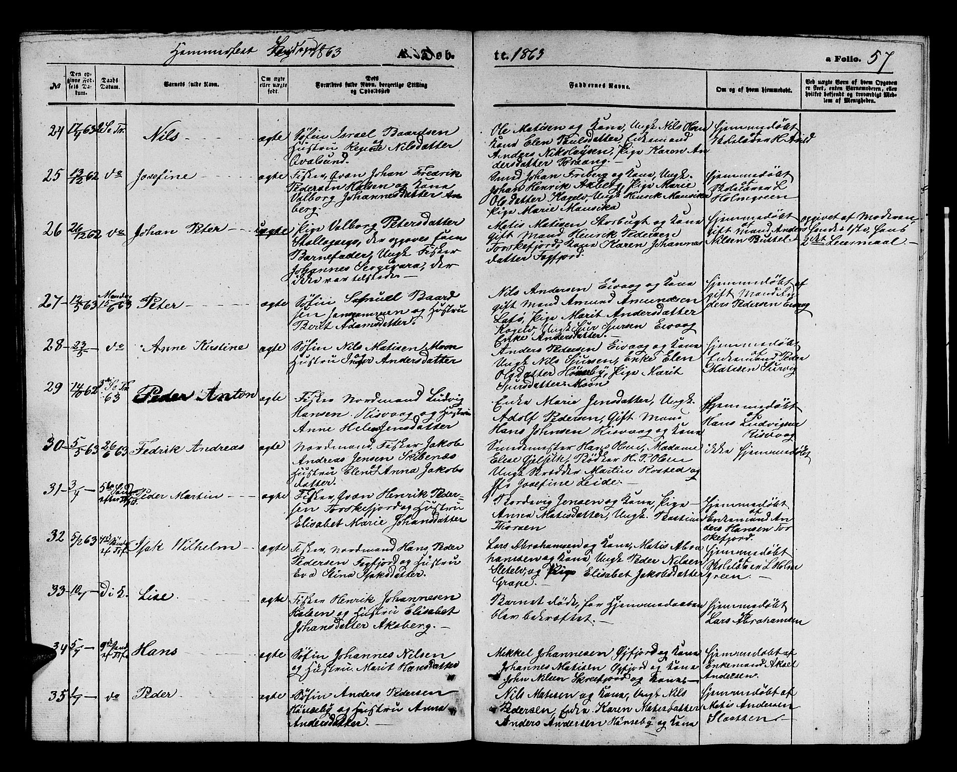 Hammerfest sokneprestkontor, AV/SATØ-S-1347/H/Hb/L0003.klokk: Parish register (copy) no. 3 /2, 1863-1868, p. 57