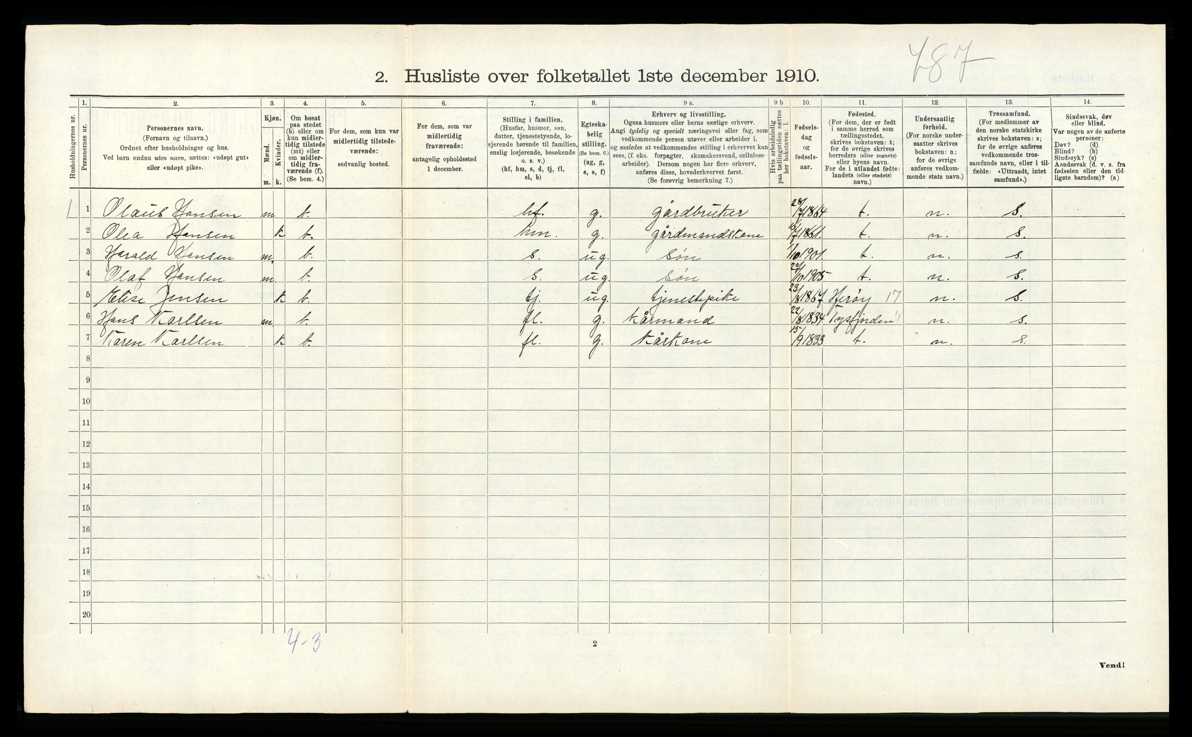 RA, 1910 census for Hamarøy, 1910, p. 111
