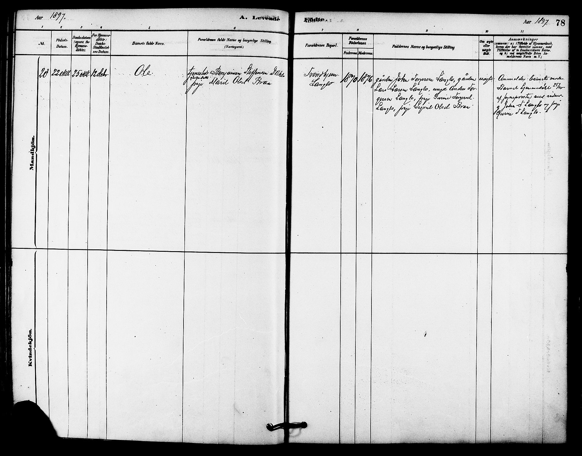 Ministerialprotokoller, klokkerbøker og fødselsregistre - Sør-Trøndelag, AV/SAT-A-1456/612/L0378: Parish register (official) no. 612A10, 1878-1897, p. 78