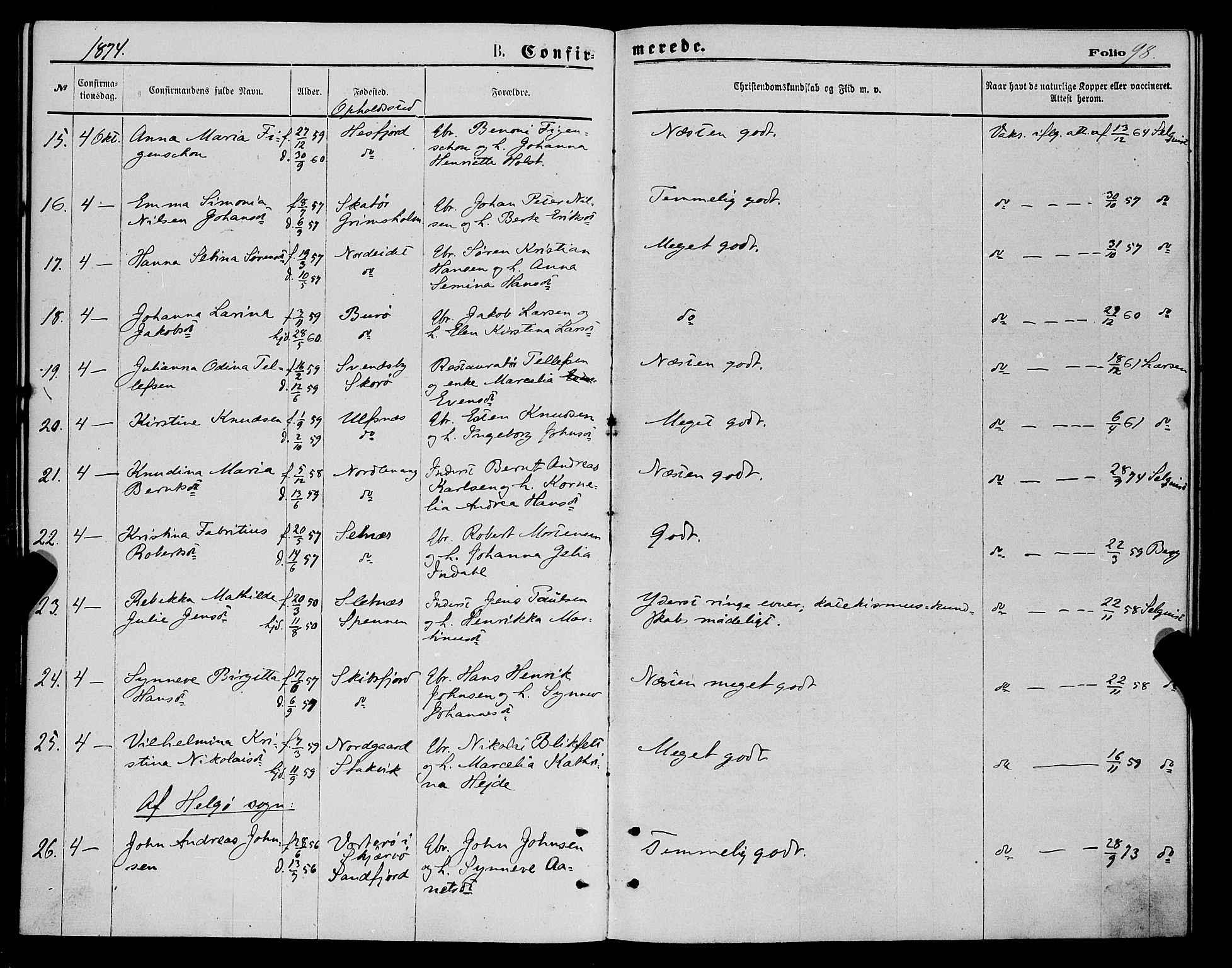 Karlsøy sokneprestembete, SATØ/S-1299/H/Ha/Haa/L0005kirke: Parish register (official) no. 5, 1872-1878, p. 98