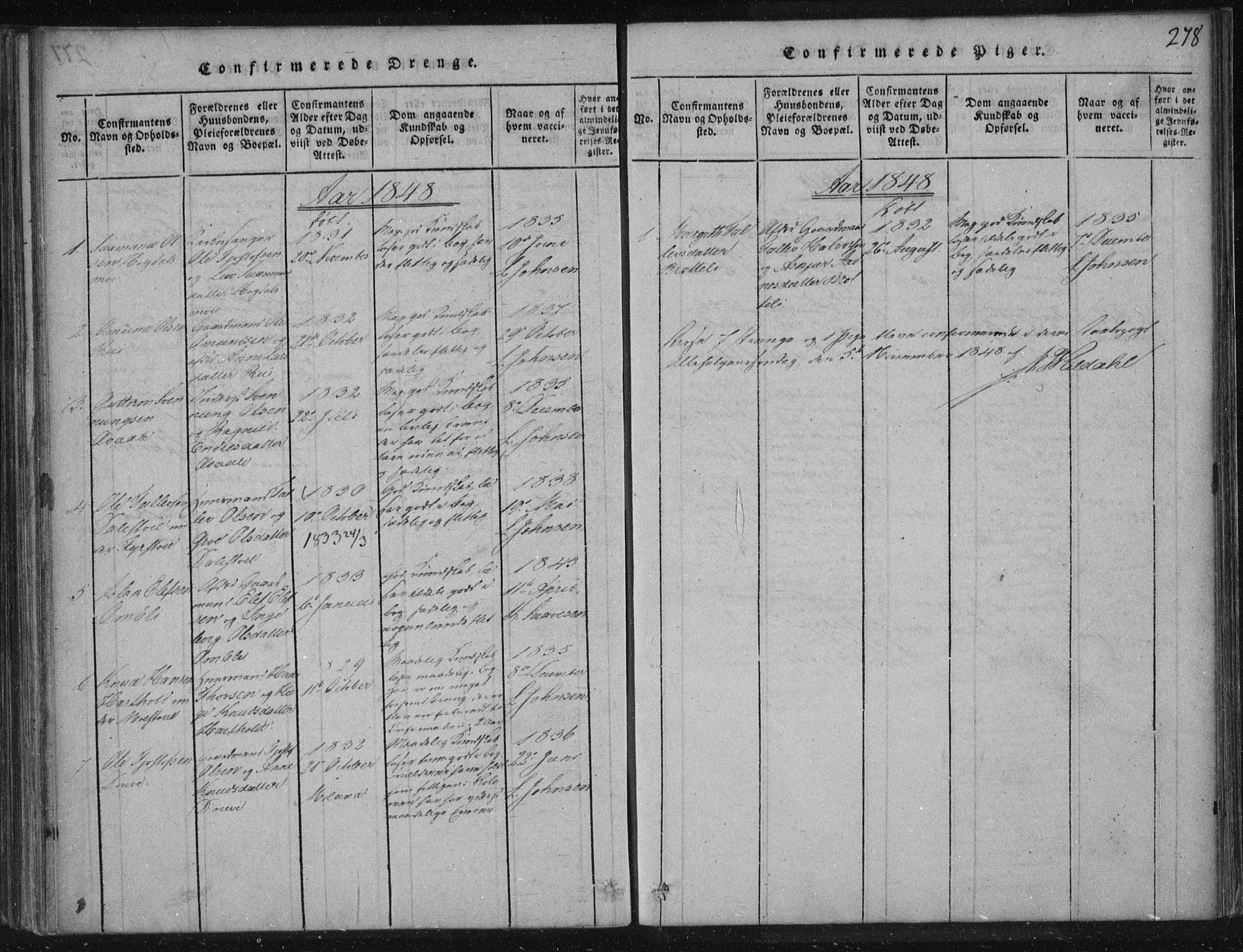 Lårdal kirkebøker, SAKO/A-284/F/Fc/L0001: Parish register (official) no. III 1, 1815-1860, p. 278