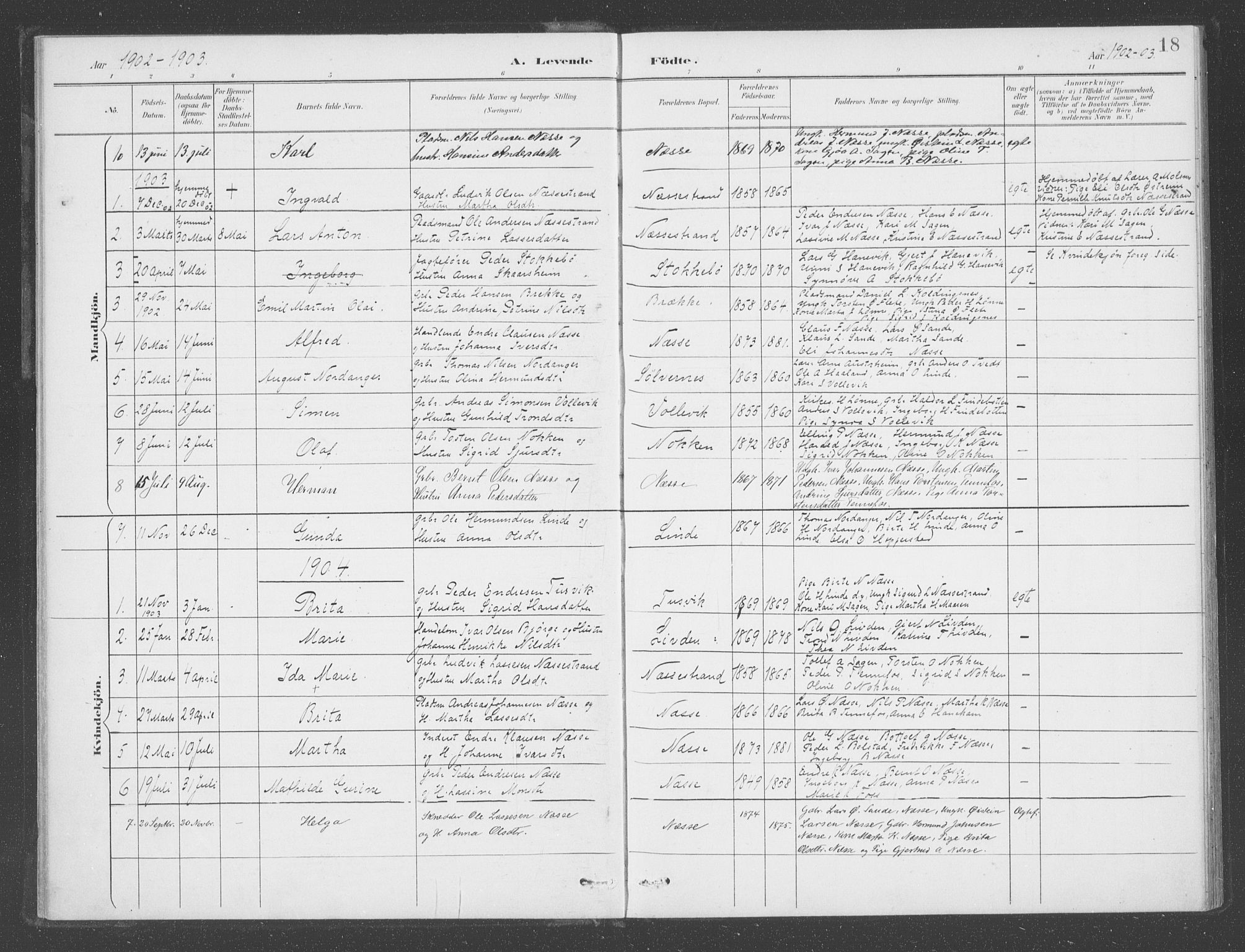 Vik sokneprestembete, AV/SAB-A-81501/H/Haa/Haad/L0002: Parish register (official) no. D  2, 1891-1907, p. 18