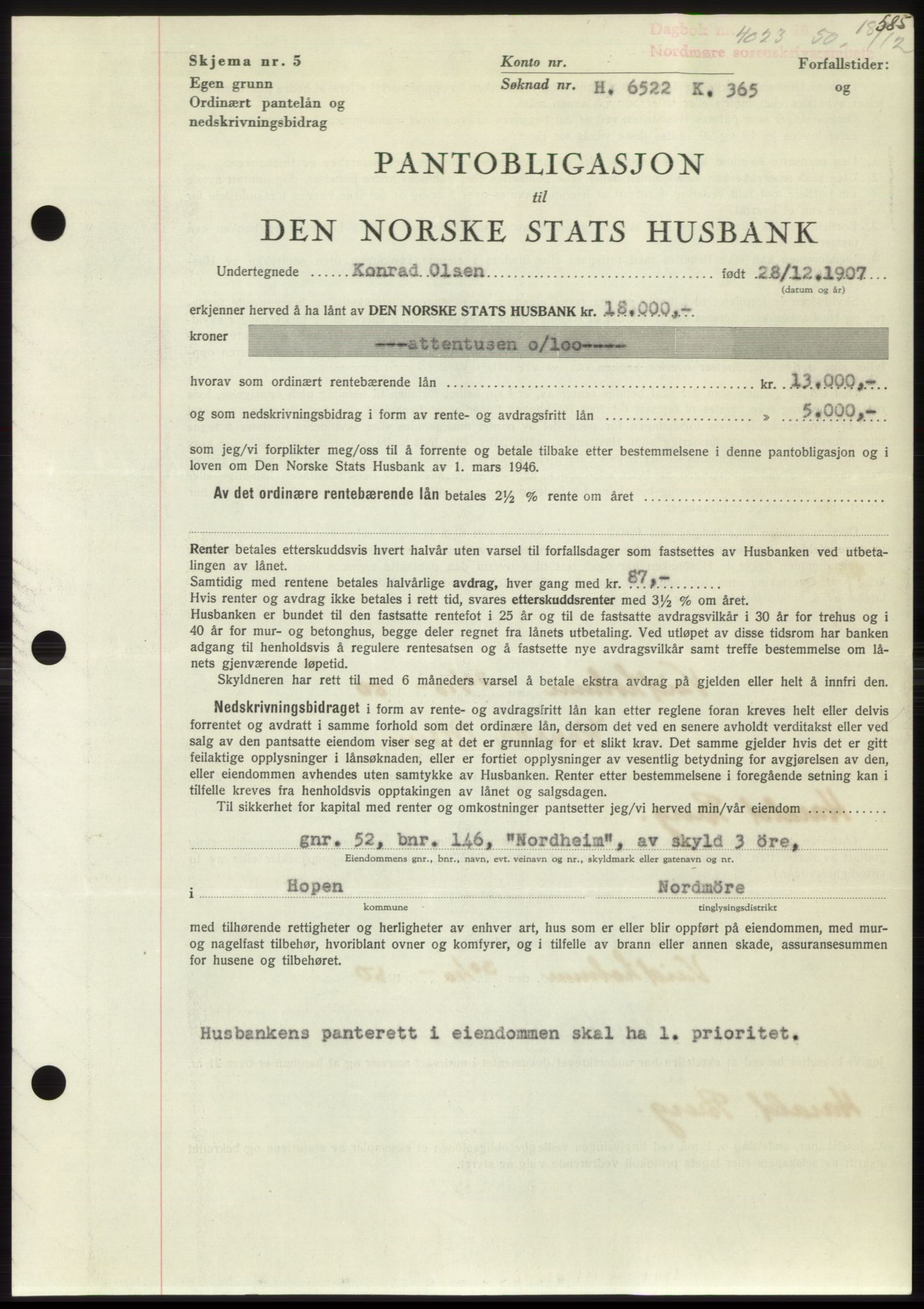 Nordmøre sorenskriveri, AV/SAT-A-4132/1/2/2Ca: Mortgage book no. B106, 1950-1950, Diary no: : 4023/1950