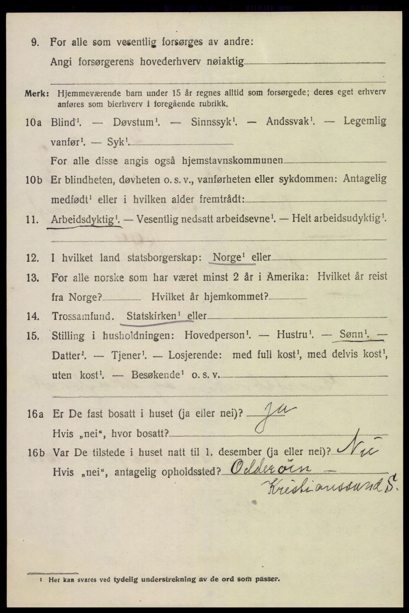 SAK, 1920 census for Bygland, 1920, p. 1456