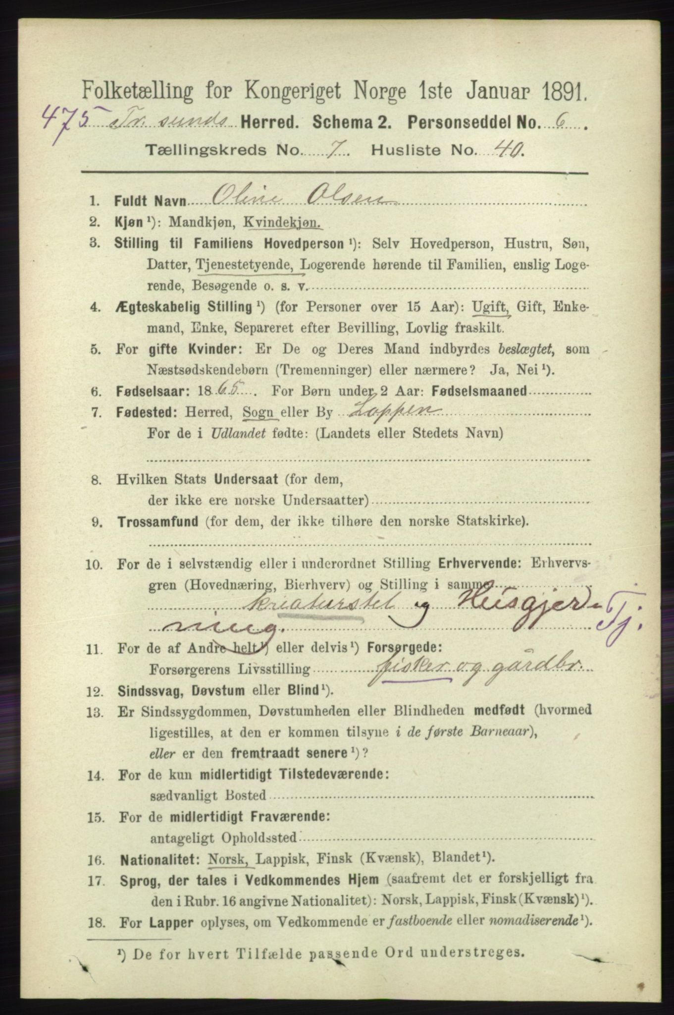 RA, 1891 census for 1934 Tromsøysund, 1891, p. 4022