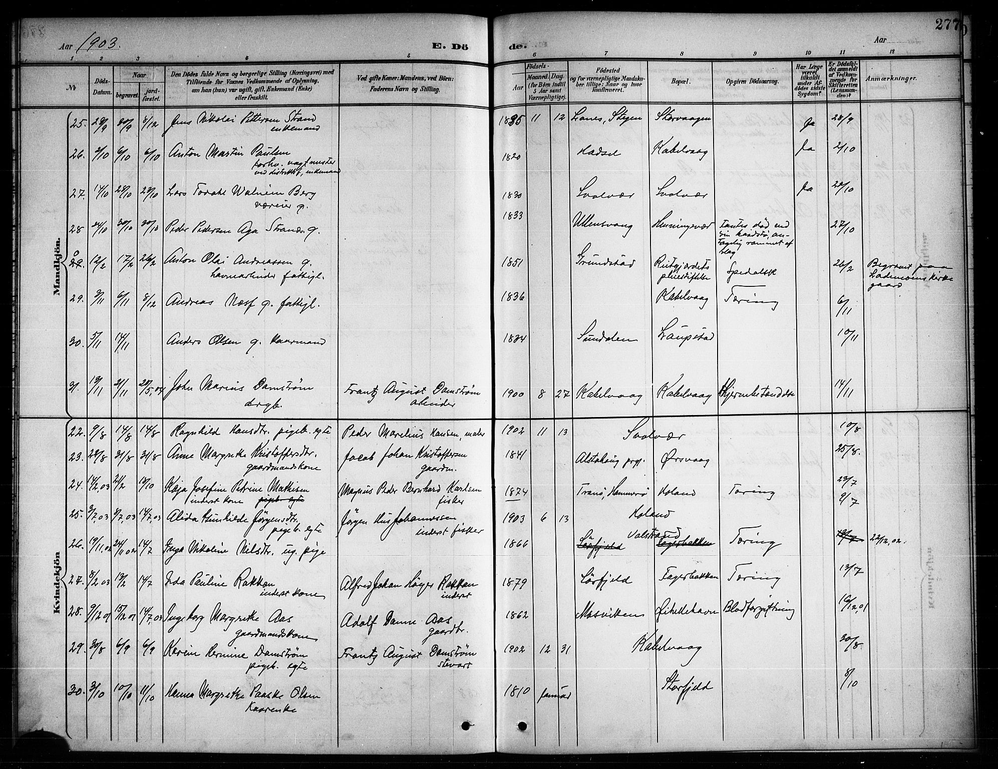 Ministerialprotokoller, klokkerbøker og fødselsregistre - Nordland, AV/SAT-A-1459/874/L1078: Parish register (copy) no. 874C07, 1900-1907, p. 277